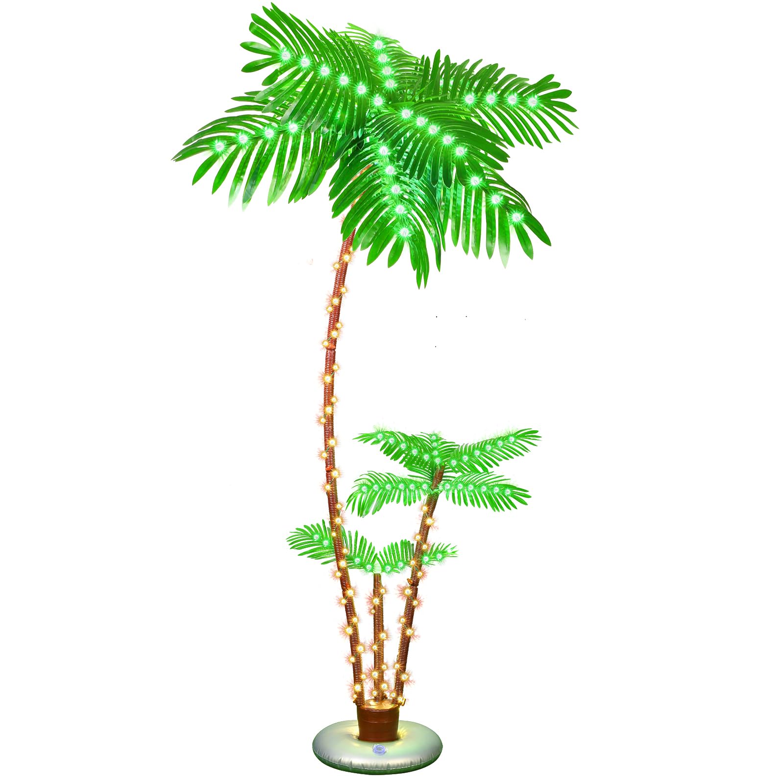 OUSHENG Lighted Palm Tree Bar Outdoor Christmas Decorations Decor, Light Up LED Artificial Fake Faux Trees Lights for Outside Patio Yard Pool Porch Deck Party Tropical, 6FT