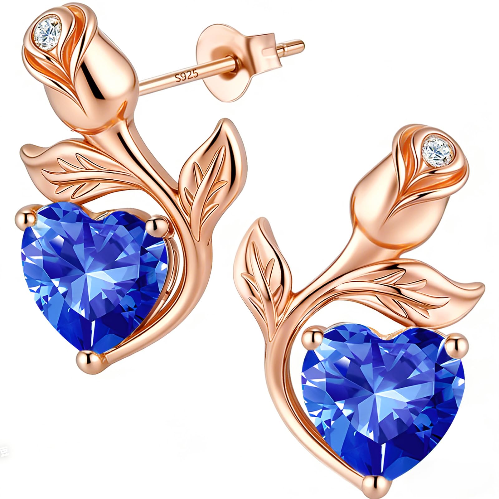 0.8CT Rose Heart Earrings Option of Sapphire Moissanite Stud Earrings Lab-Grown Earrings Birthstone Earrings for Women S925 Sterling Silver Post D Color VVS1 Clarity Ideal Gift for Wife Mother for Birthday Anniversary Mothers Day Gift for Mom Conveying I