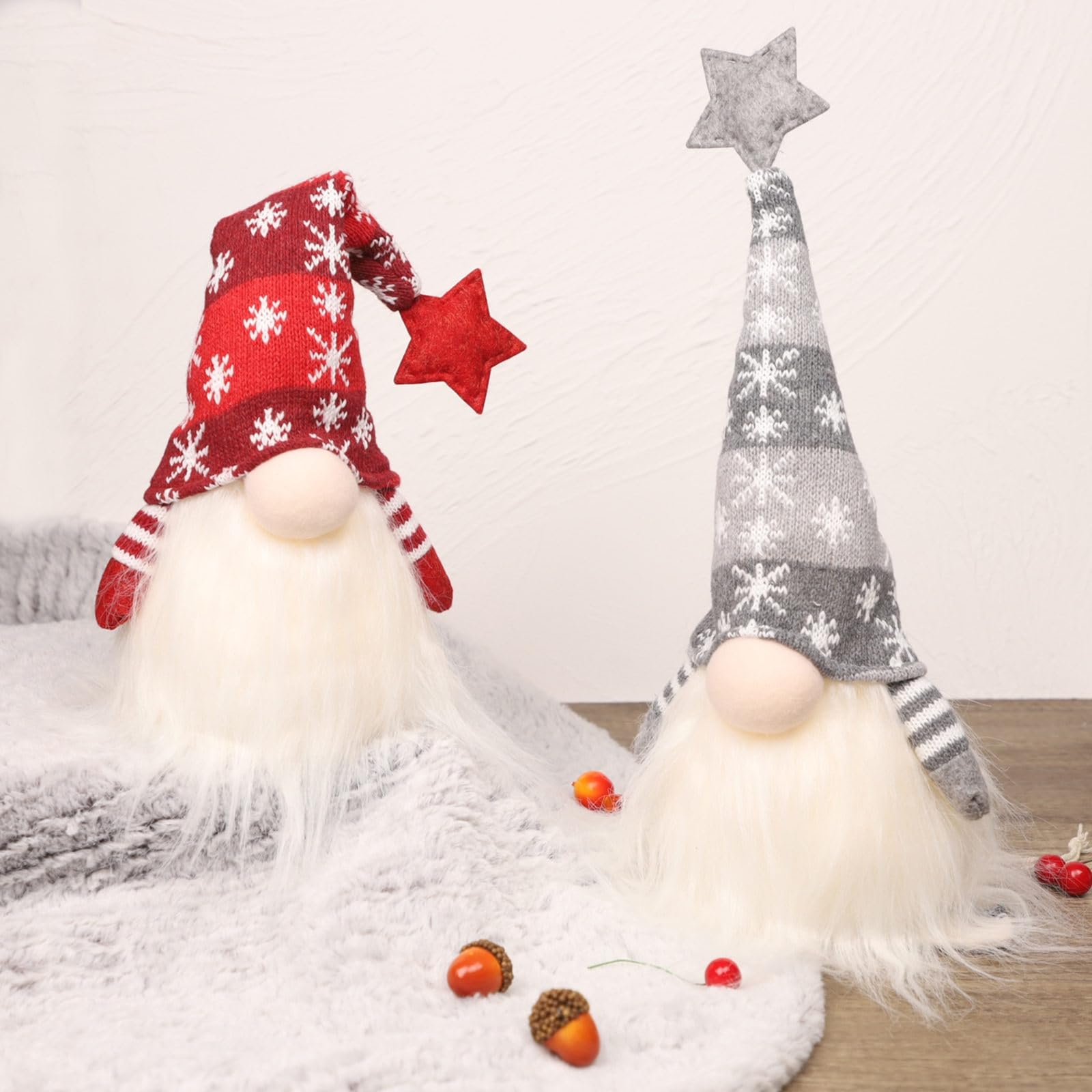 Juegoal 11" Lighted Christmas Gnome Santa, Light Up Elf Holiday Present, Battery Operated Winter Tabletop Christmas Decorations, 2 Set