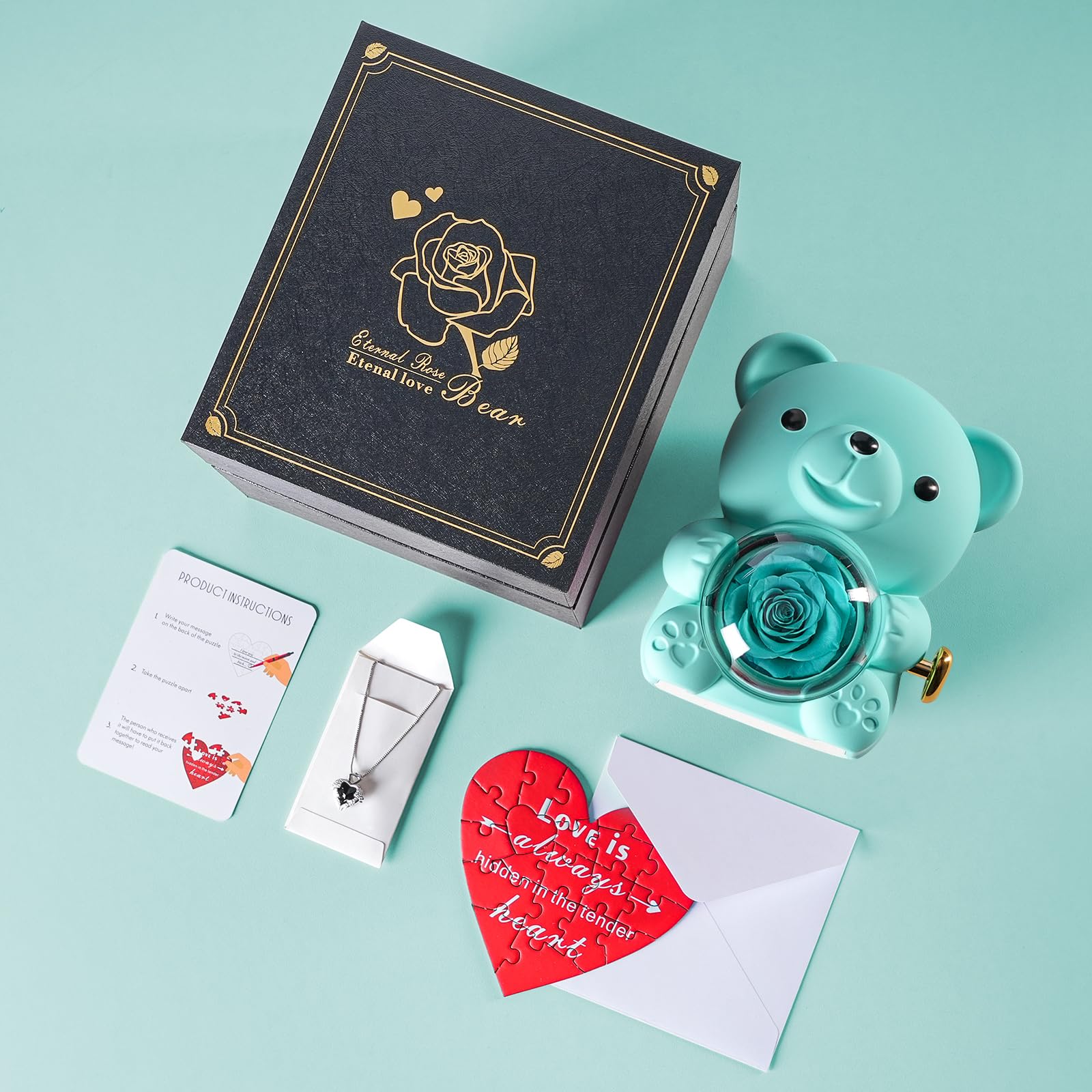 Cute Teddy Bear with Preserved Rose - A Real Rose Flower in Bear with Elegant Gift Box - Romantic Gift for Her in Mother's Day, Weddings, Anniversaries, and Bridal Showers (Red)