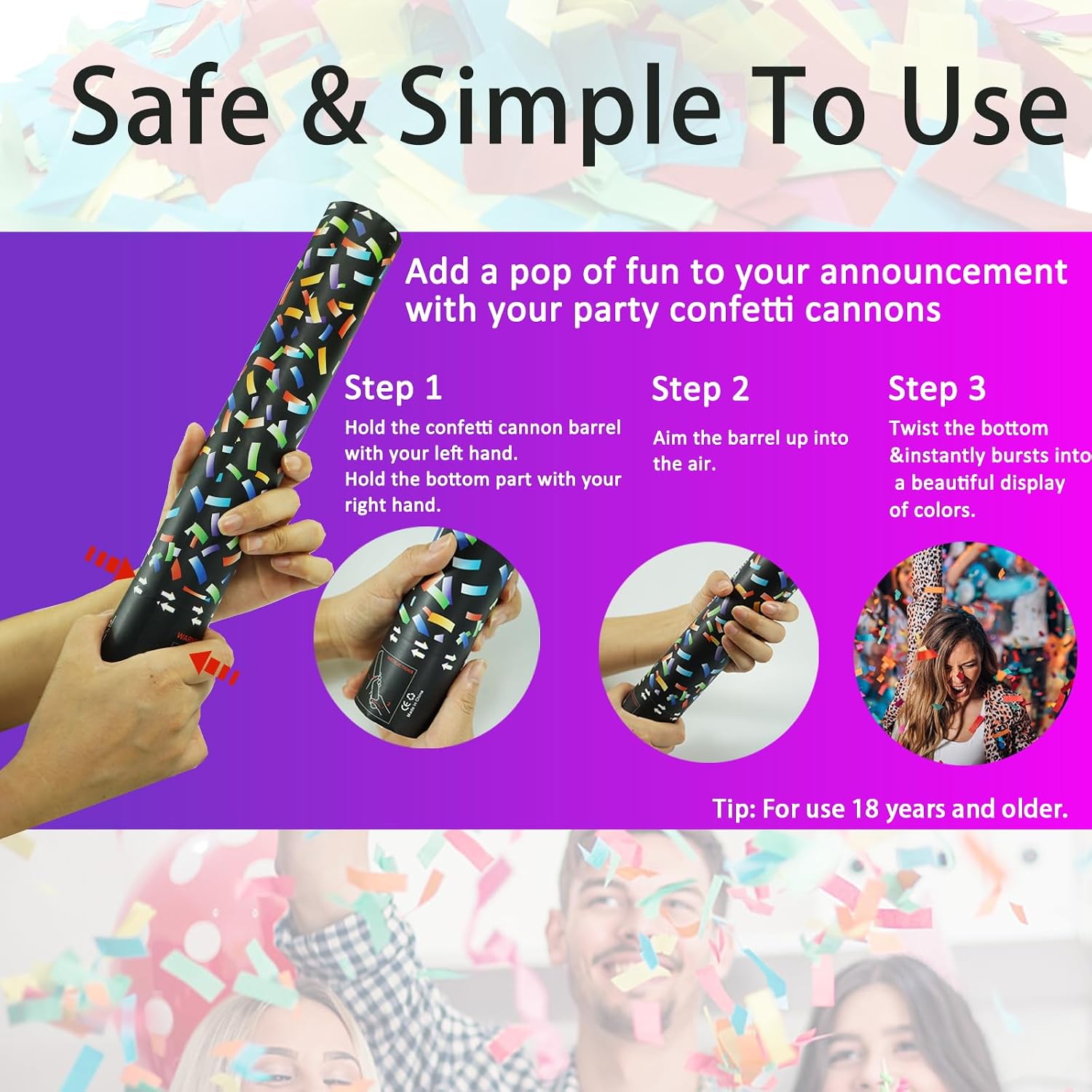 Biodegradable Confetti Cannon 6 Pack Multicolor Party Popper Shooters,12 Inch Large Confetti Cannon for Wedding Celebration Birthday Celebration Baby Shower Decorations Christmas New Year Graduation