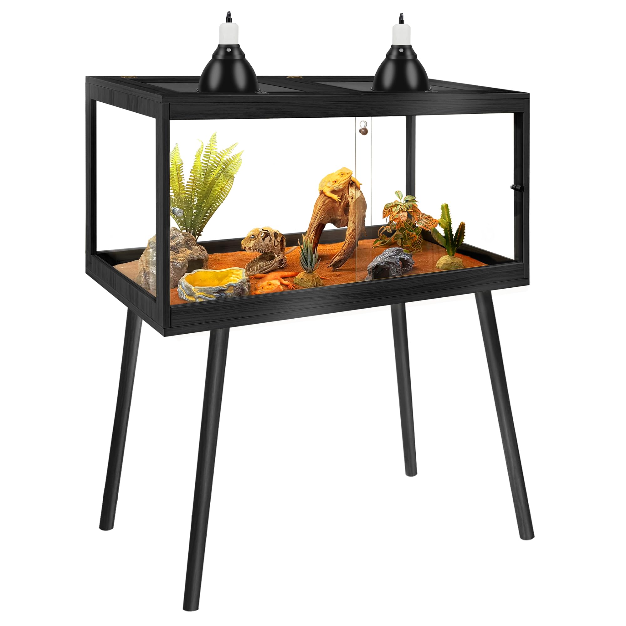 PROLEE Reptile Enclosure with Leg, 35 Gallons Bearded Dragon Tank, Tempered Glass Lizard Tank with Metal Mesh Tops and Lockable Door, Spacious Reptile Habitat for Snake,Lizard (Oak)