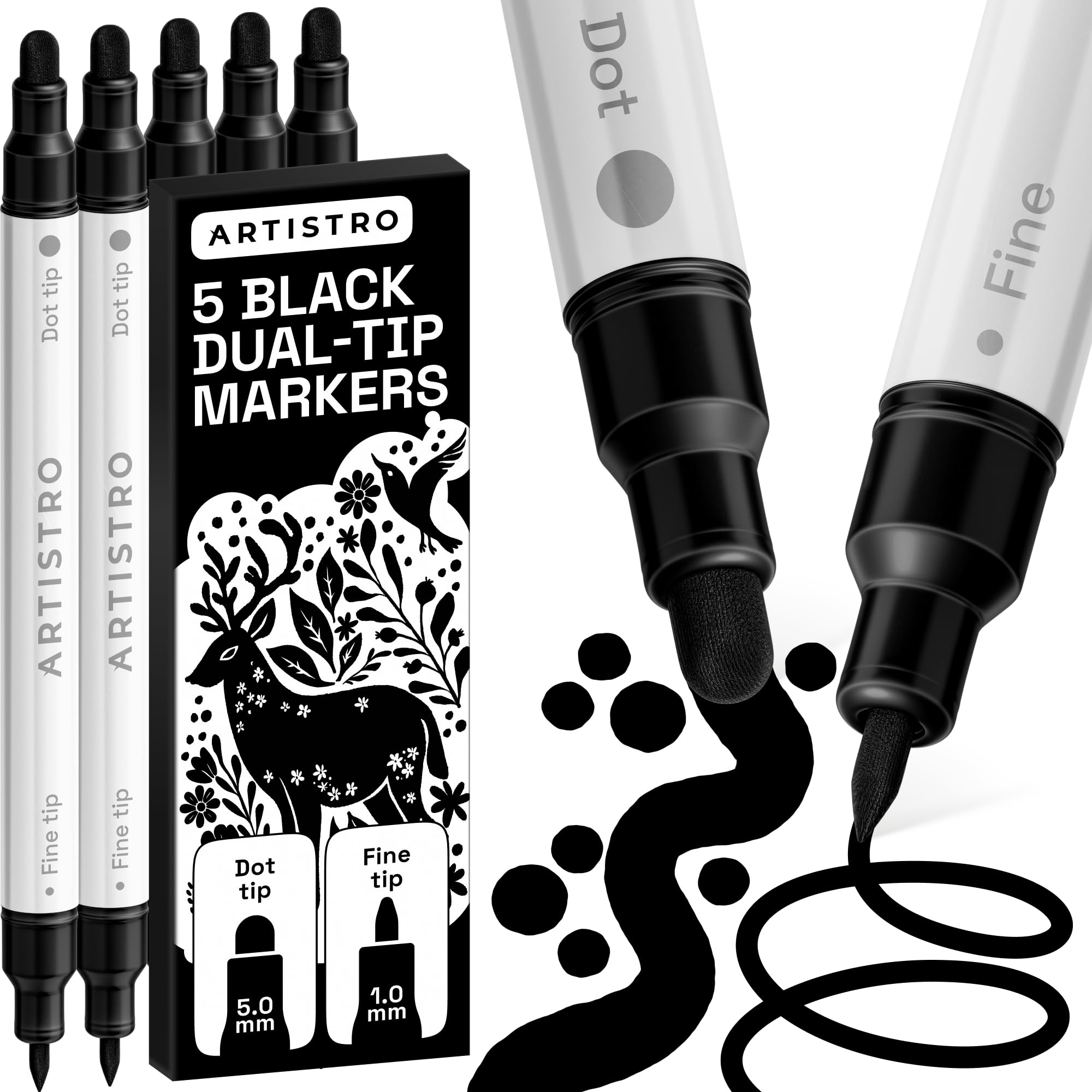 ARTISTRO 36 Dual Tip Pens, Dot & Fine Tips Paint Markers – Paint Pens Set for Fabric, Rock, Glass, Wood, Coloring Books – Arts & Crafts Gift – Classroom Must Haves & School Supplies