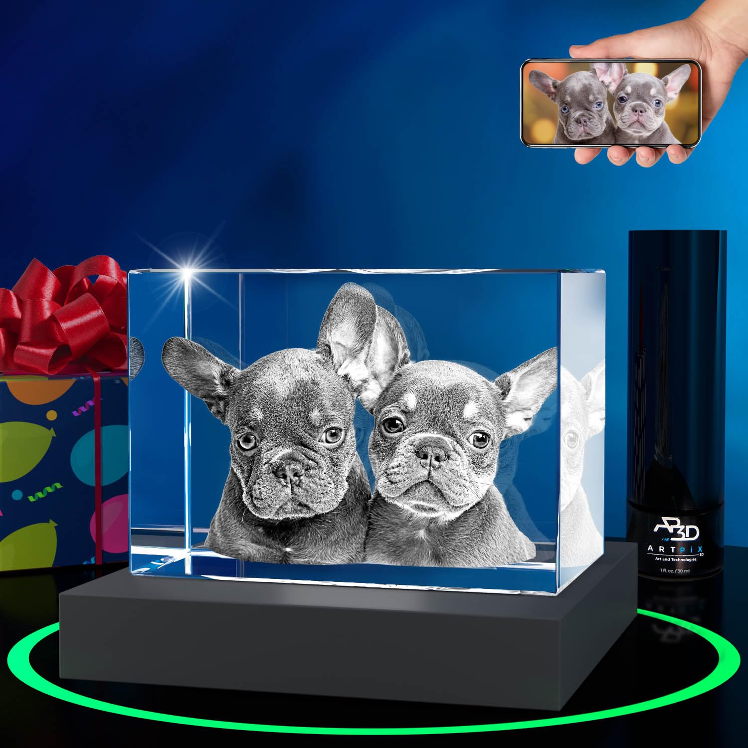 ArtPix 3D Crystal Photo, Personalized Dog Memorial Gifts with Your Own Photo for Dog Lovers, Pet Owners, 3D Laser Etched Picture, Engraved Crystal in Memory of Dog, Customized Gifts