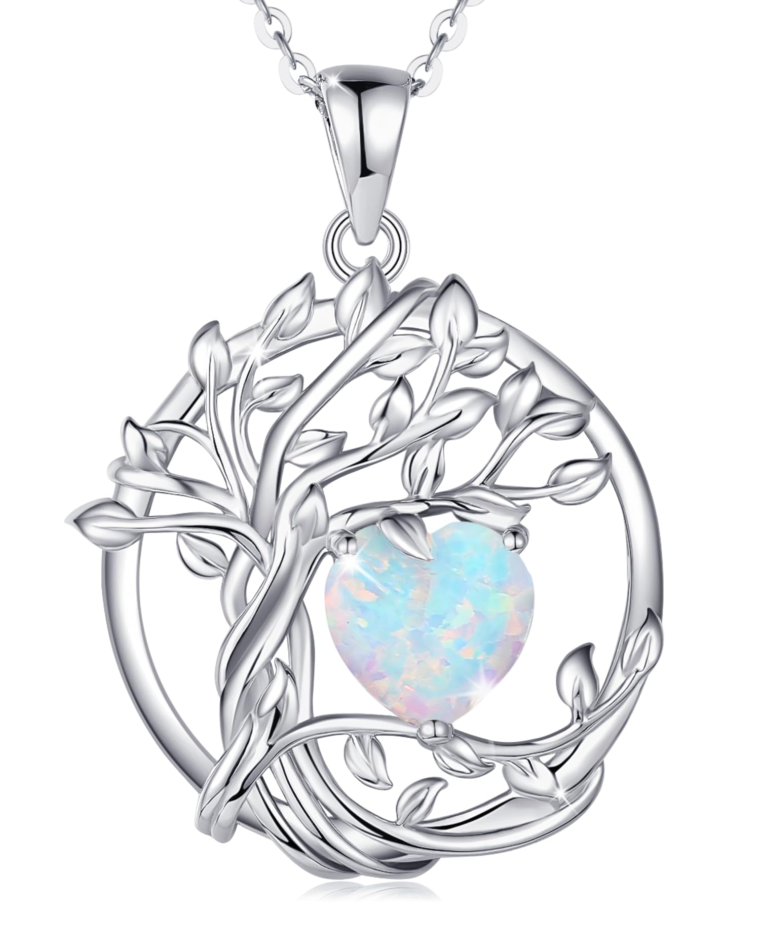 FANCIME Tree of life Birthstone necklace Sterling Silver Pendant Birthstone Necklace Gemstone Anniversary Birthday Jewelry Mothers Day Gifts for Mom Her Wife