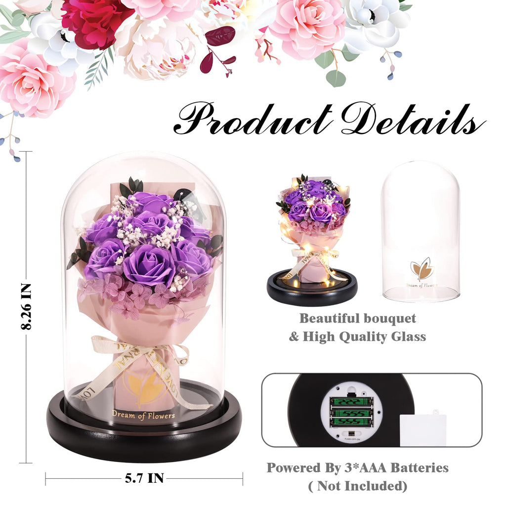 Beauty and The Beast Rose for Mom, Birthday Gifts for Women, Light Up Roses, Glass Dome Rose with LED Lights, Red Roses, Women's Gift for Mom Wife Grandmother