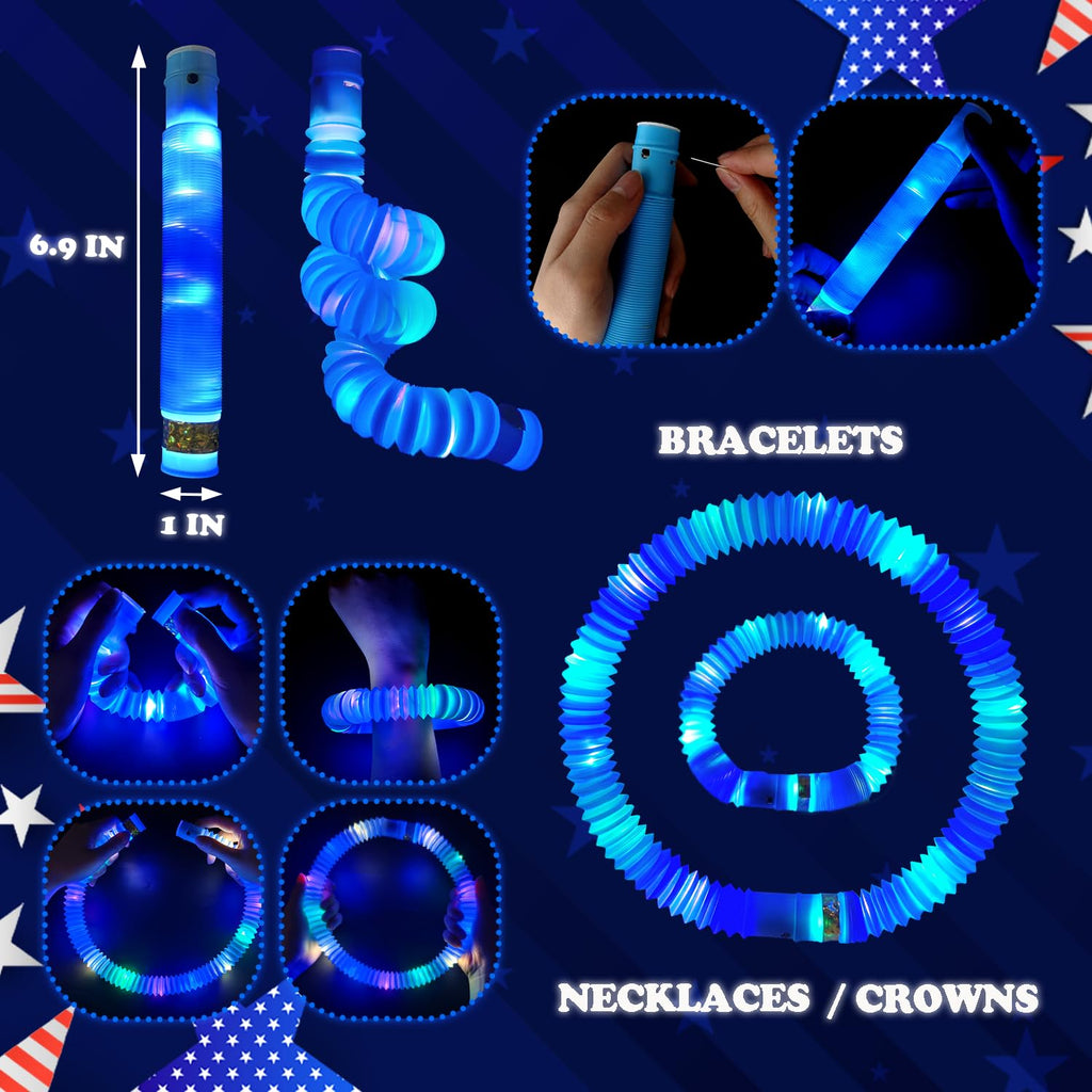 Kannove 12-24 PCS Green Glow Sticks Party Favors Supplies for Kids,4th of July LED Light up Pop Tubes for Toddlers,Neon Necklaces Bracelets Accessories,Glow Birthday Dance Camping Party Decorations