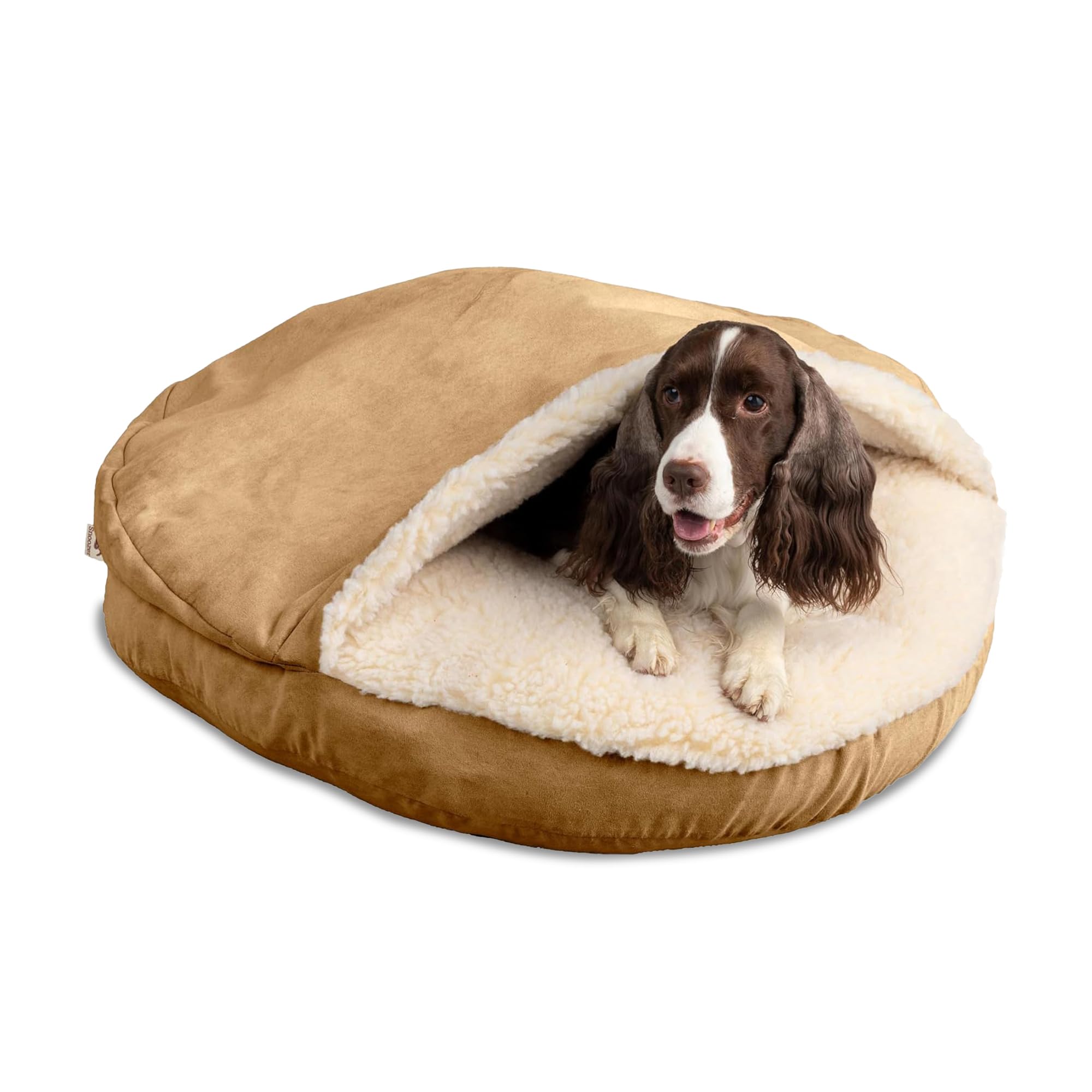 Snoozer Cozy Cave Dog Bed - Indoor Dog Bed with Cover Cave, Covered Calming Burrow for Small Sized Pets with Blanket Attached, Enclosed, Removable Washable Cover - Small, Navy