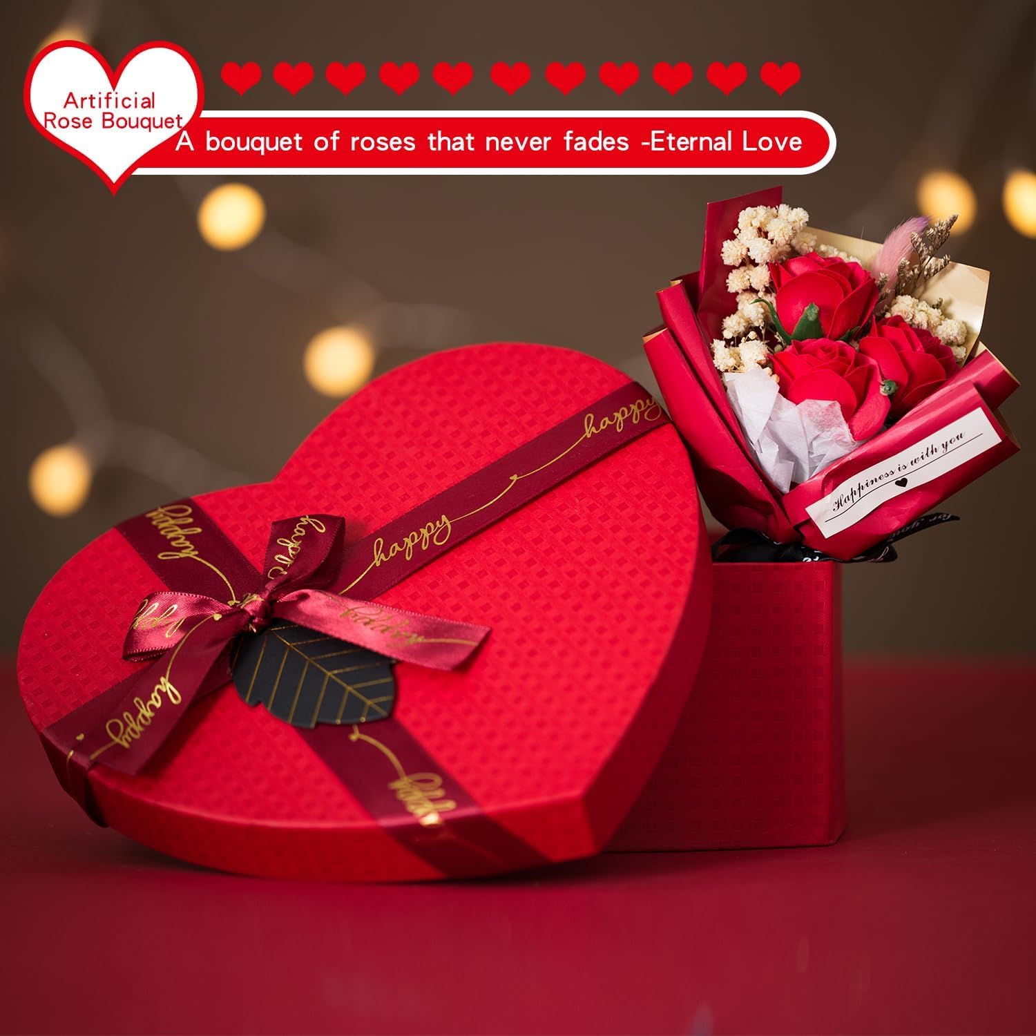 Mothers Day Gifts Mom Gifts Birthday Gifts Box for Girlfriend Wife Lover Valentine's Day Gifts for Women Heart-shaped Red Rose Love Gift Basket Love You Present Wedding & Engagement Anniversary Roman