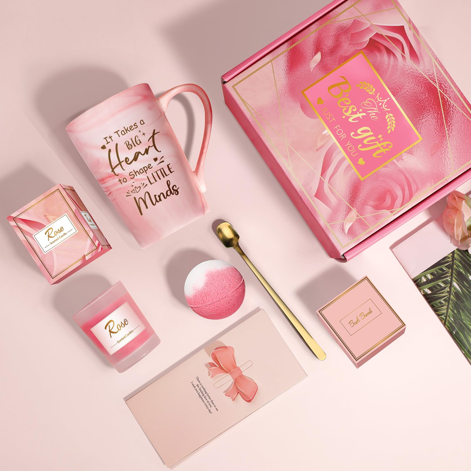 Birthday Gifts for Women, Mom, Sister, Friend: Unique Pink Self Care Spa Relaxation Baskets Set, Mothers Day, Christmas, Valentines, Holiday, Gift for Her, Girlfriend, Grandma, Wife, Bestie, Coworker