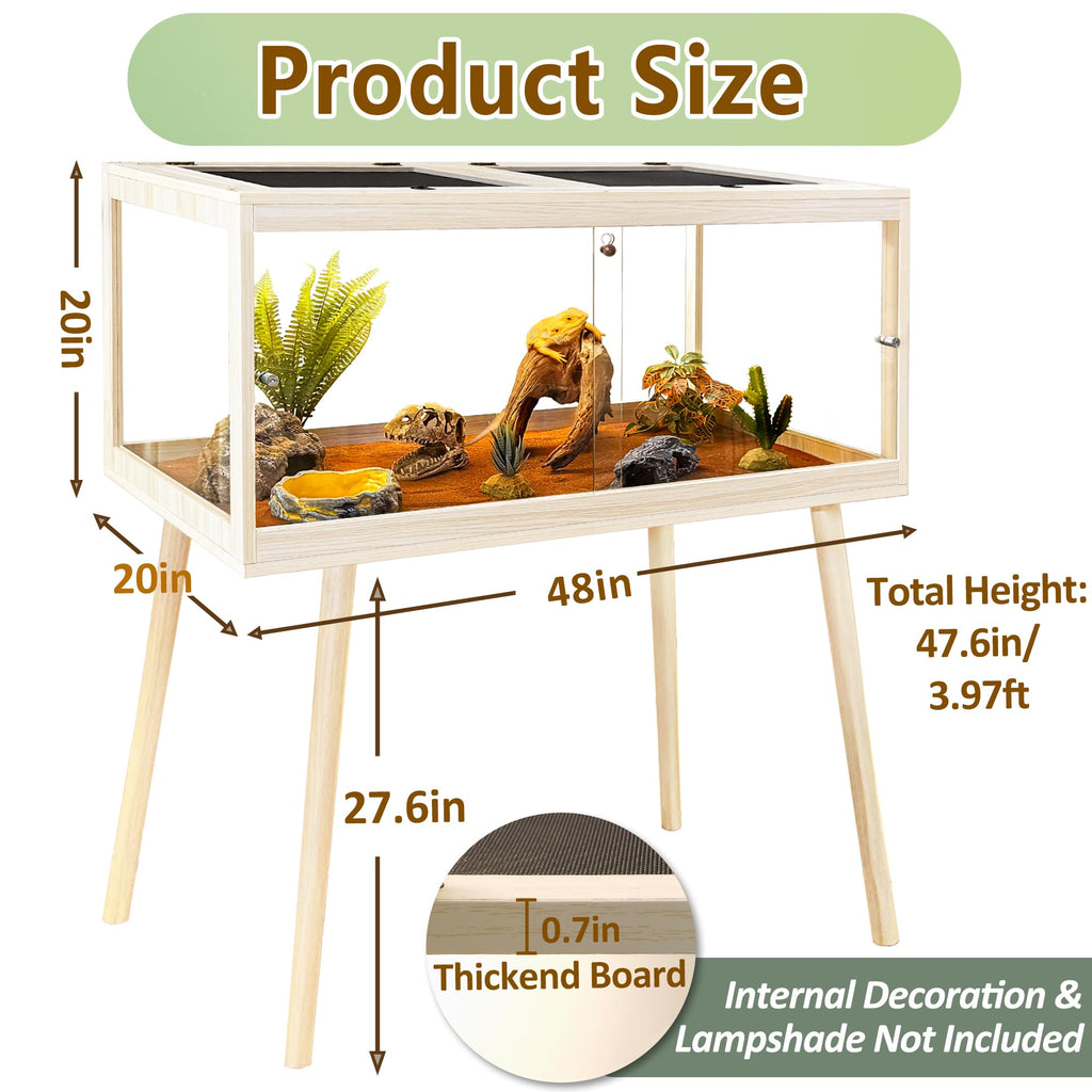 PROLEE Reptile Enclosure with Leg, 35 Gallons Bearded Dragon Tank, Tempered Glass Lizard Tank with Metal Mesh Tops and Lockable Door, Spacious Reptile Habitat for Snake,Lizard (Oak)