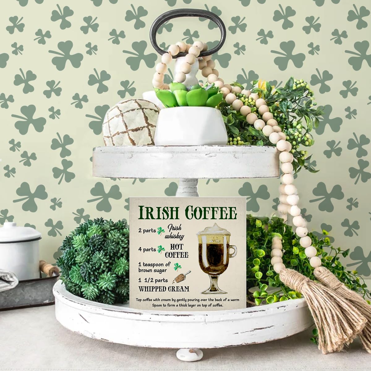 Dumyum St. Patrick's Day Decorative Sign, Wooden, 5 Inches x 5 Inches, Green, Rustic, Tabletop or Wall Mount