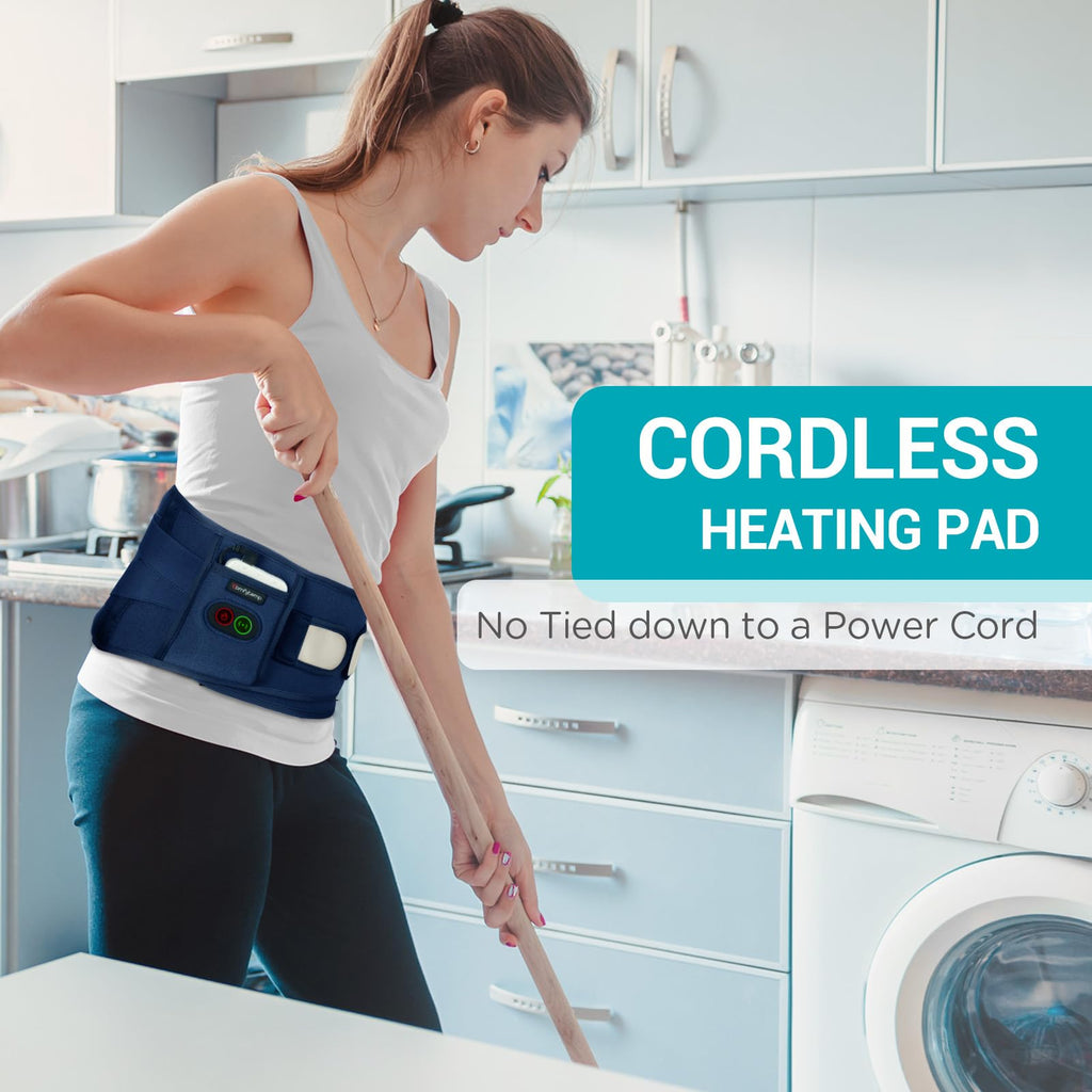 Comfytemp Cordless Heating Pad with Massager for Back, Fathers Day Dad Gifts for Men, FSA Eligible HSA Portable Lower Back Massager Rechargeable Wireless Electric, Women Mom Seniors 3 Heat 30mins Off