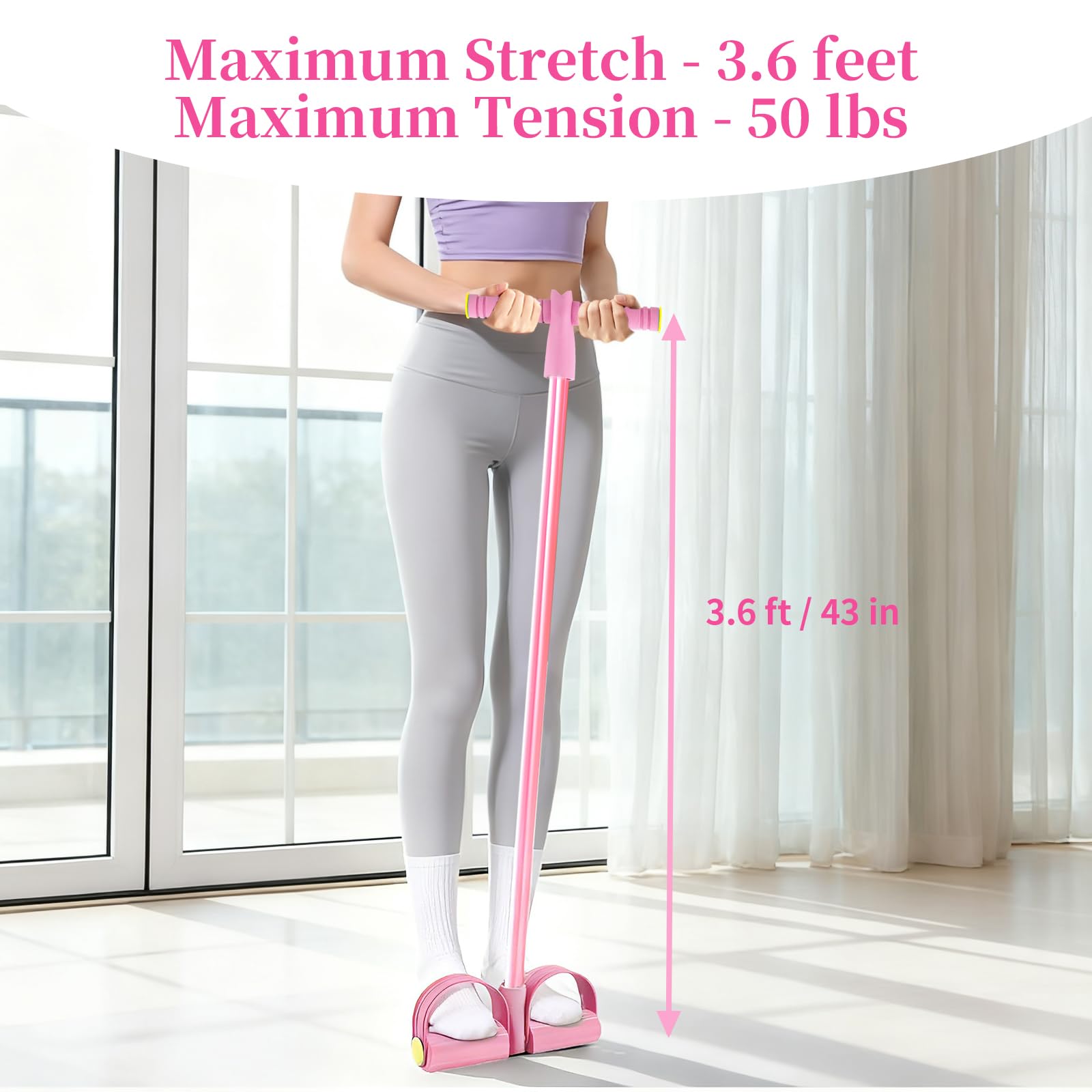 Pedal Resistance Bands with Handles, Upgrade 6-Tubes Manual Tension Training Pedal, Natural Rubber Foot Pedal Resistance Bands, Multifunction Fitness Bands for Abdomen, Waist, Arm, Leg