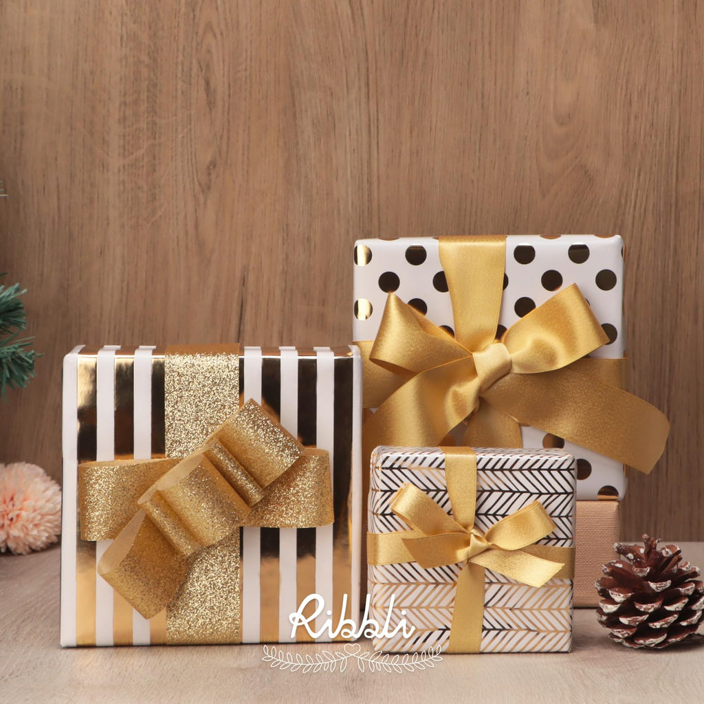 Ribbli Birthday Wrapping Paper Iridescent Gift Wrapping Paper Mini Roll, 3 Rolls Happy Birthday Polka Dots Stripes Printed Assortment - 17 inch x 120 inch(10feet) Per Roll