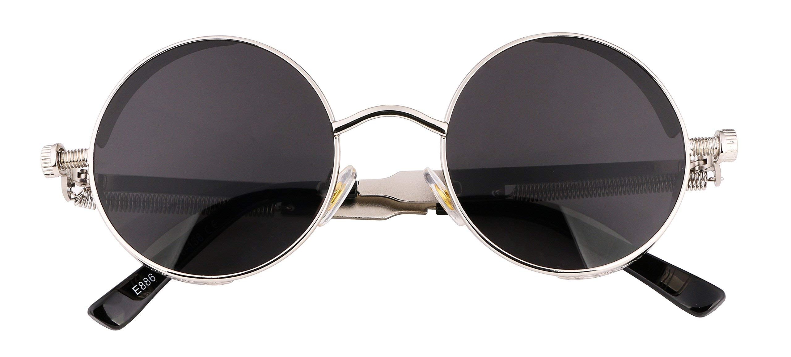 FEISEDY Retro Gothic Steampunk Sunglasses Round Metal Frame Punk Circle Inspired Shade Men B1857
