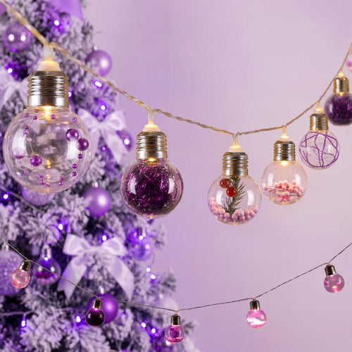 Aurelema Christmas Tree Snow Globe String Lights 6.56 FT 10 LED Xmas Light Balls with 5 Christmas Figurines Constant Vintage Decor Lighting for Indoor Outdoor Xmas Party Decoration(Red)