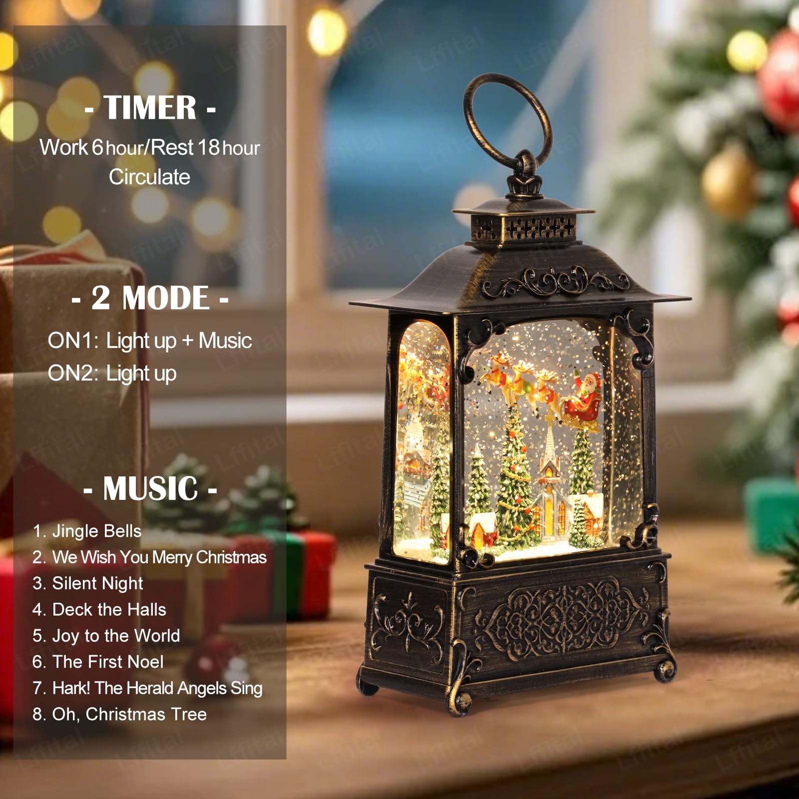 Snowman Christmas Snow Globe Lantern, Lighted Christmas Decorations for Home Candle Shaped Snow Lantern with Music Timer Glittering, Home Decor Festival Gife, USB & Battery Operated