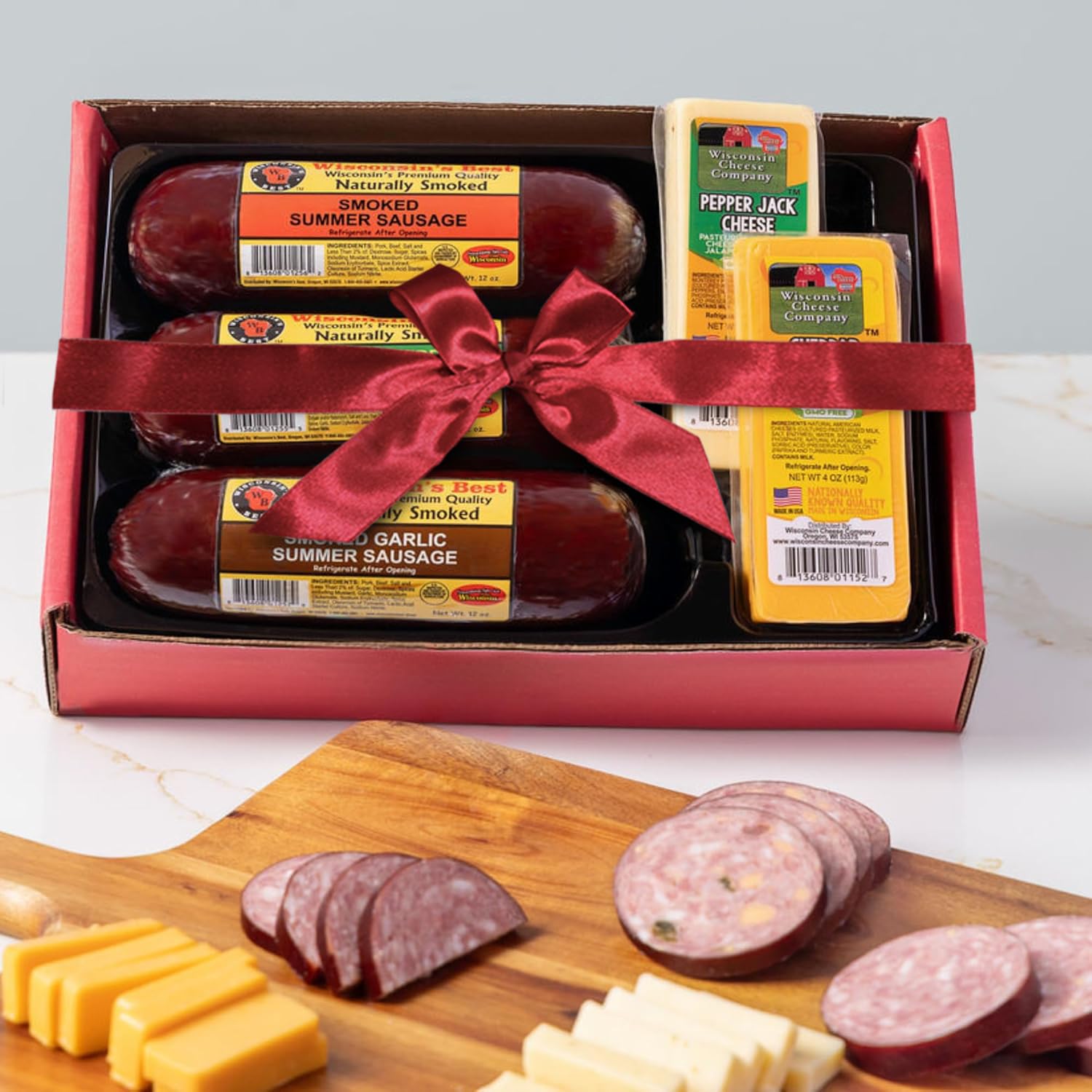 Wisconsin Cheese Company – Gourmet Cheese & Sausage Gift Box | 100% Wisconsin Cheese with Original, Garlic & Jalapeño Cheddar Summer Sausages | Perfect for Parties, Charcuterie Boards, and Holiday Gifts