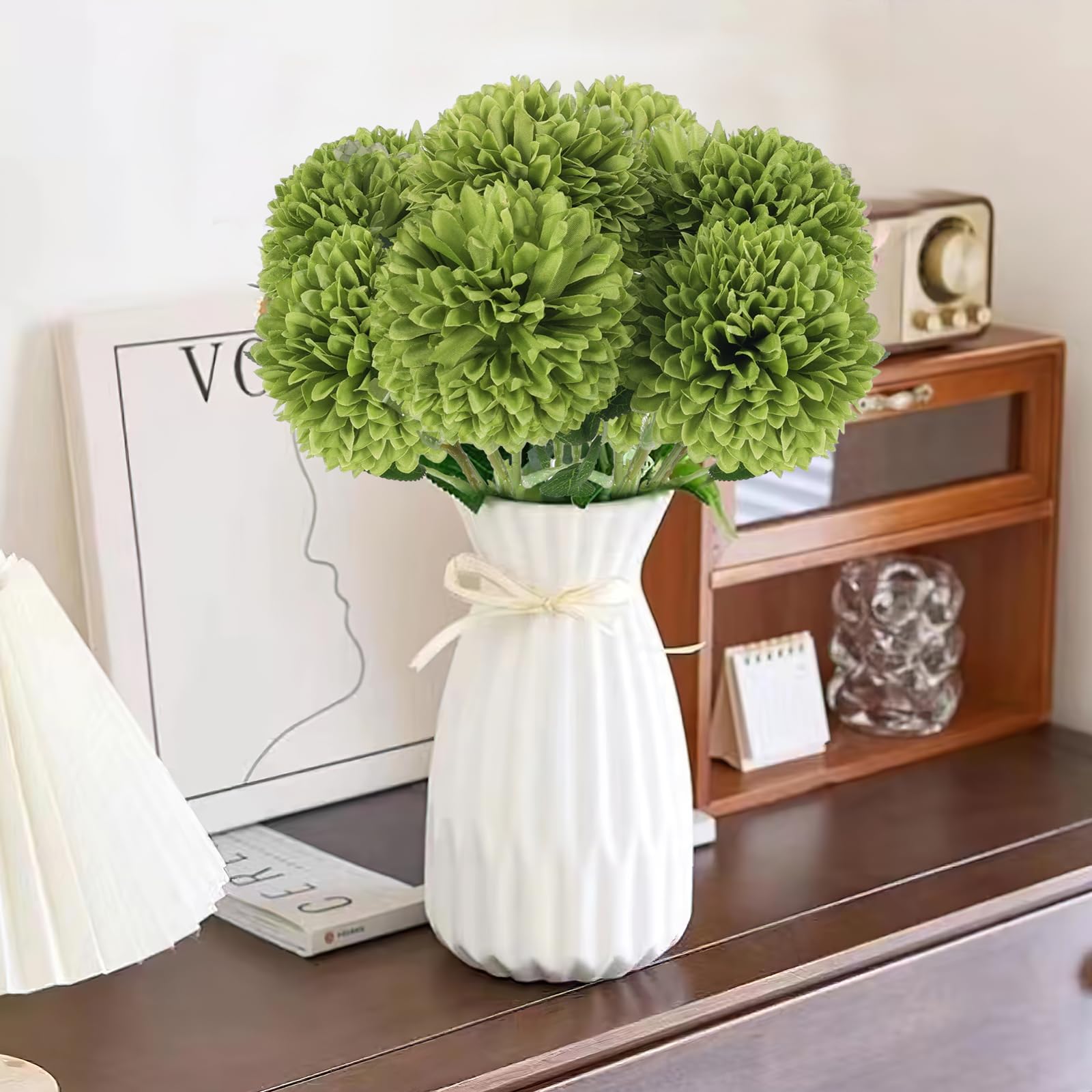 Hananona 12 Pcs Artificial Chrysanthemums Flowers Patriotic Flower, 4th of July Fake Mums Flowers Silk for Home Decor Indoor Memorial Day Table Centerpiece Vase not Included (12, Red, White, Blue)