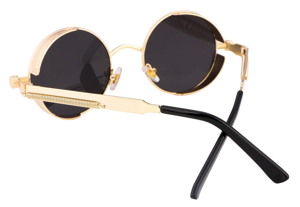 FEISEDY Retro Gothic Steampunk Sunglasses Round Metal Frame Punk Circle Inspired Shade Men B1857