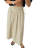 Tankaneo Womens Polka Dot Maxi Skirts Boho Smocked High Waisted Tie Skirt Casual Beach Vacation Dress
