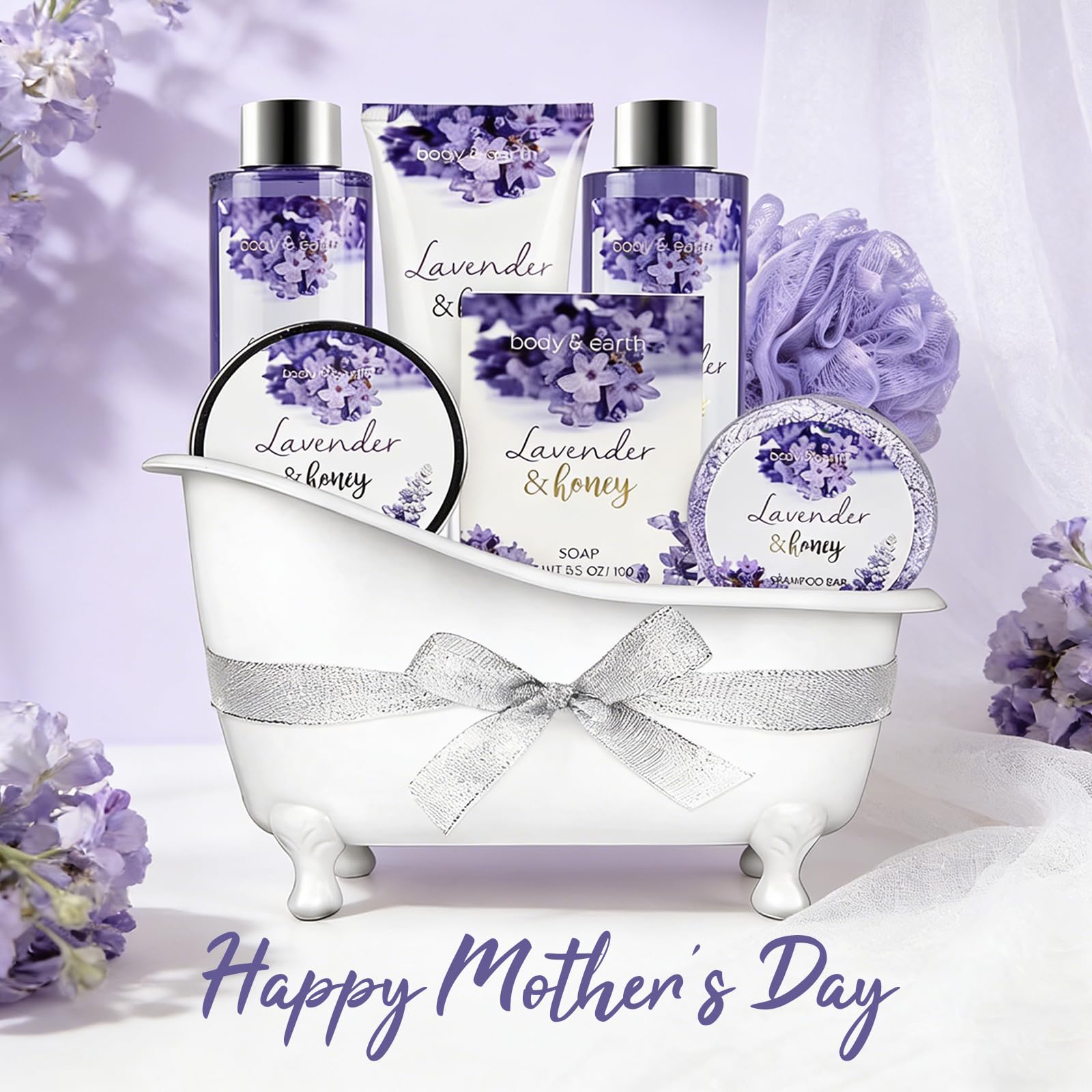 Gift Set for Women Body & Earth Gifts Set Lavender Gift Baskets For Women Bath Sets with Bubble Bath Body Lotion Scented Candle Mother‘s Day Gifts for mom