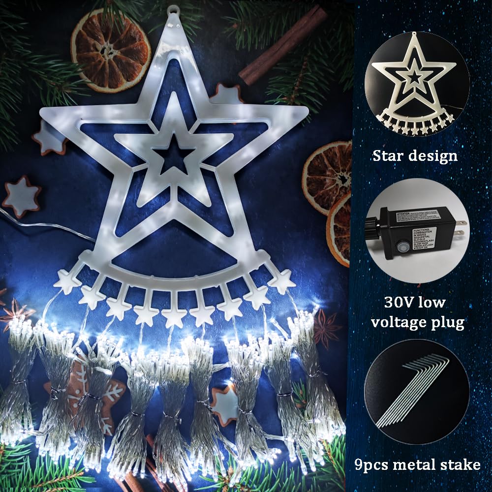 Aokudoni Outdoor Christmas Decorations: 12.6ft 350LED Waterfall Lights 8 Modes Christmas Lights, Xmas Tree House Yard Porch Patio Garden Decor, Multicolor