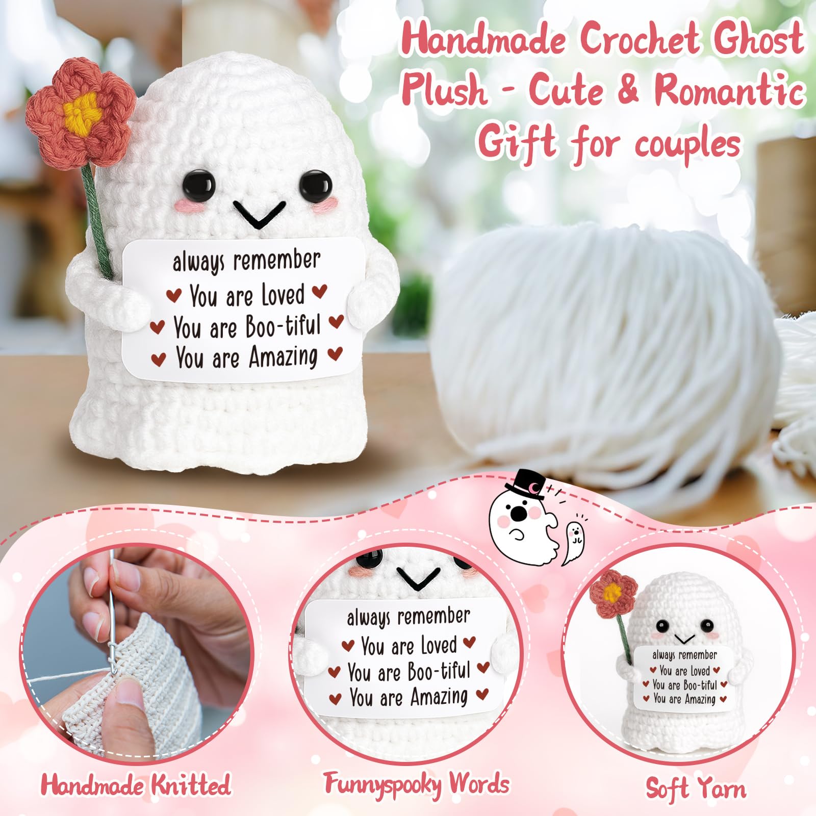 You're My Boo Crochet Ghost - Anniversary Love Birthday Gifts for Women Men Her Him Boyfriend Girlfriend, Fathers Day Card for Husband from Wife - Holiday Stuffers for Halloween Valentine Christmas