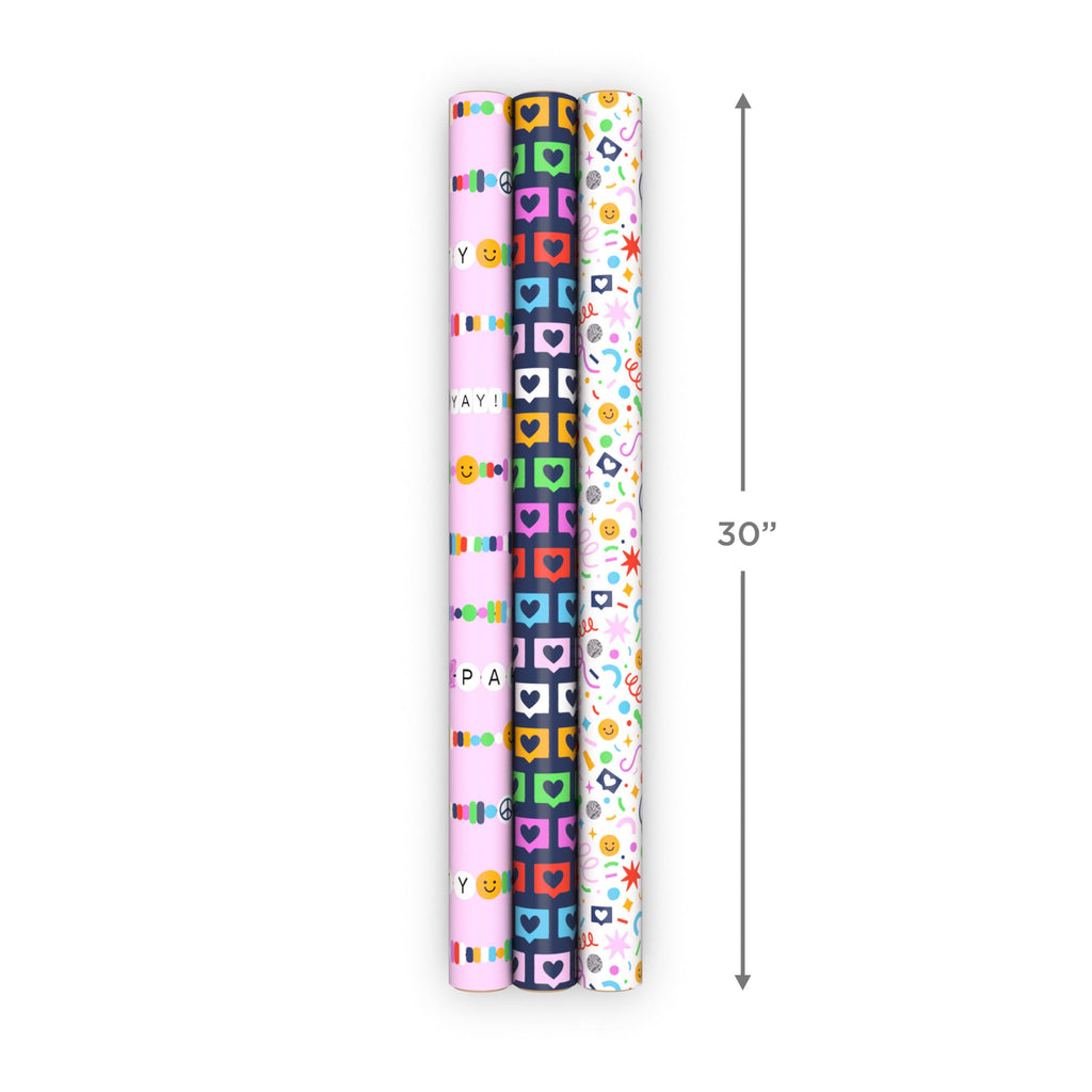 Hallmark Reversible Spring Wrapping Paper (3 Rolls: 75 Sq. Ft. Ttl) Floral, Lemons, Bright Abstract for Easter, Birthdays, Mother's Day, Bridal Showers, Baby Showers