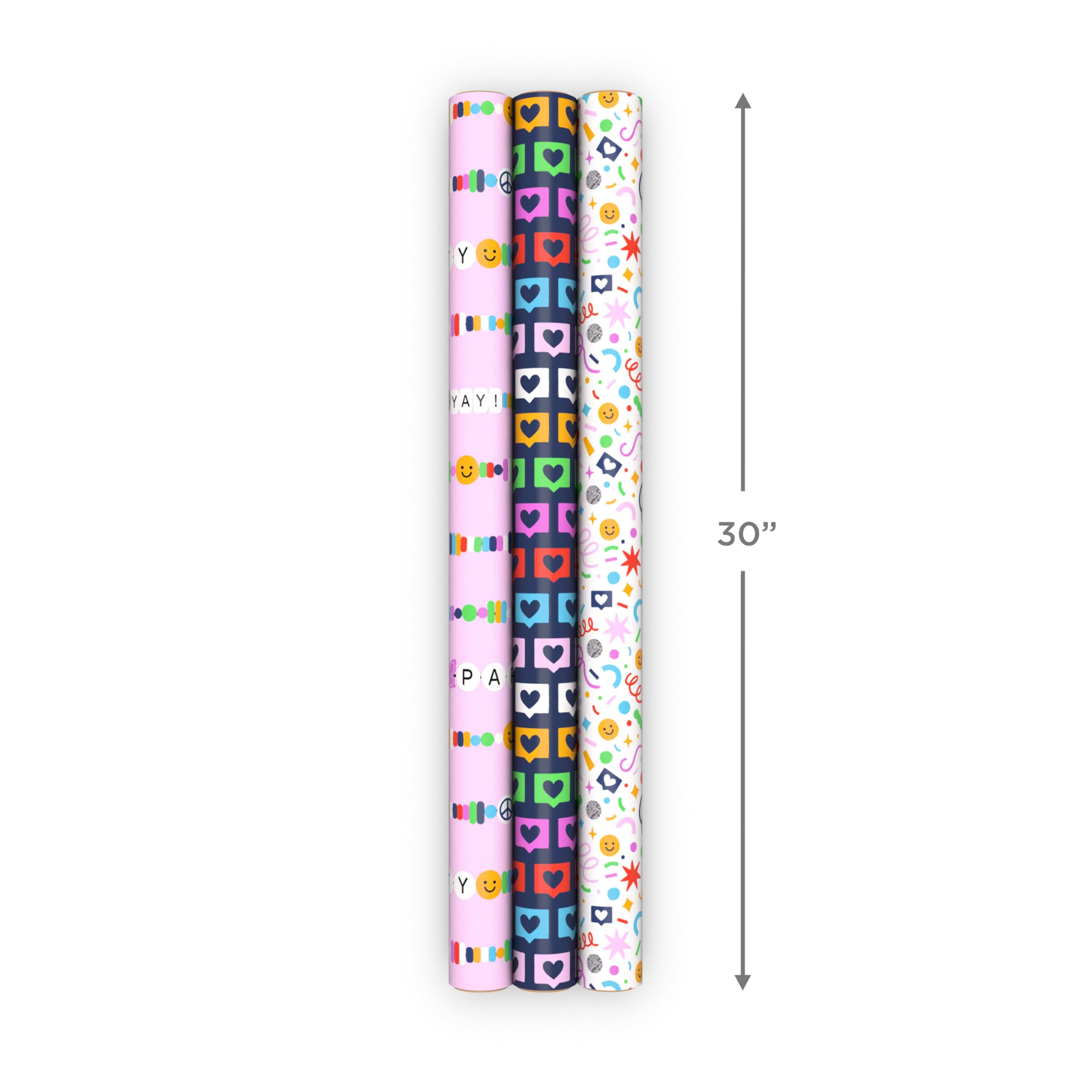 Hallmark Reversible Spring Wrapping Paper (3 Rolls: 75 Sq. Ft. Ttl) Floral, Lemons, Bright Abstract for Easter, Birthdays, Mother's Day, Bridal Showers, Baby Showers