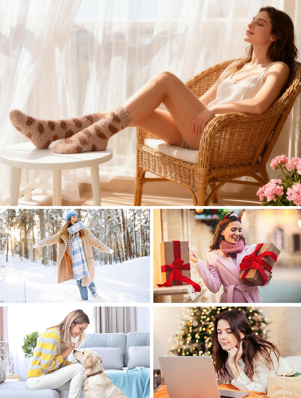 Plush Fuzzy Socks for Women Fluffy Cozy Slipper Socks Fall Thanksgiving Birthday Gifts for Her