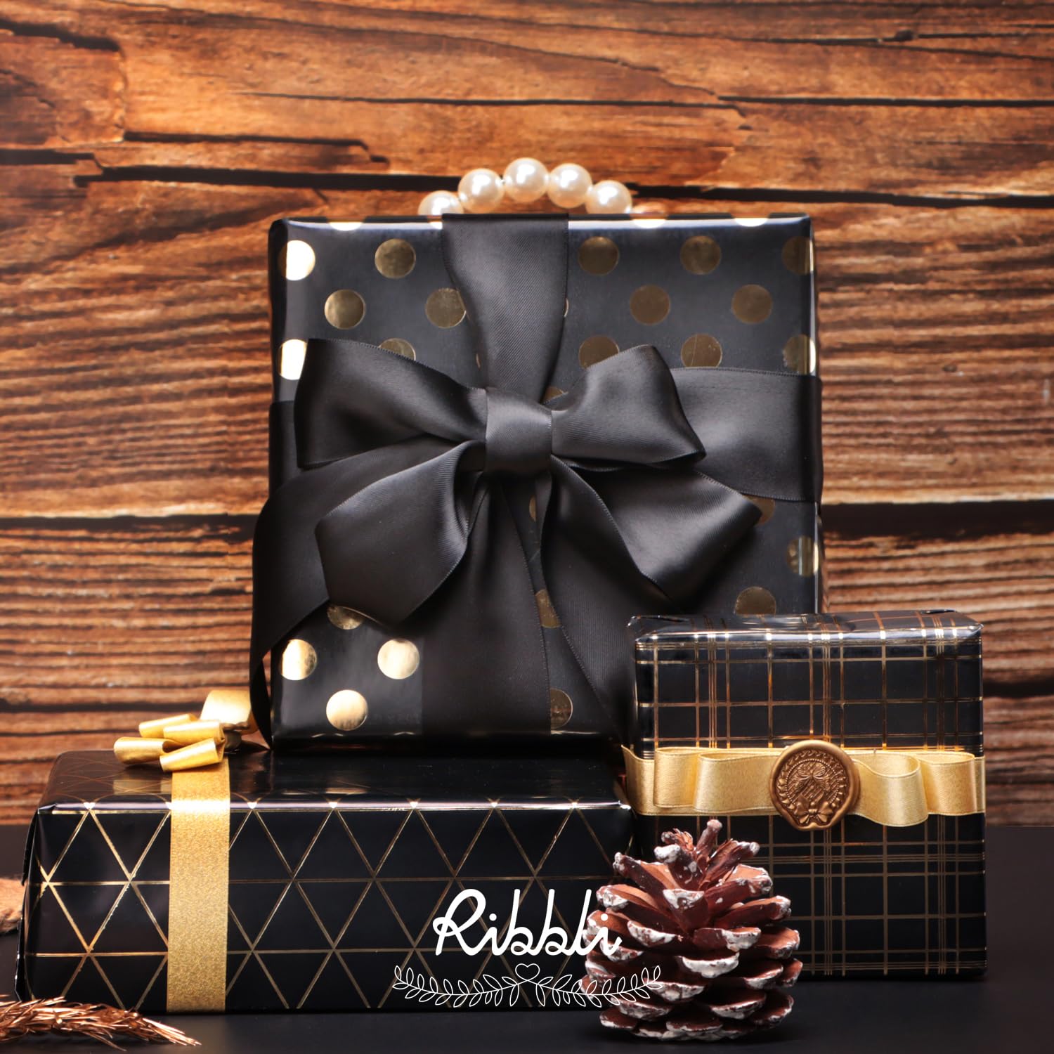 Ribbli Birthday Wrapping Paper Iridescent Gift Wrapping Paper Mini Roll, 3 Rolls Happy Birthday Polka Dots Stripes Printed Assortment - 17 inch x 120 inch(10feet) Per Roll