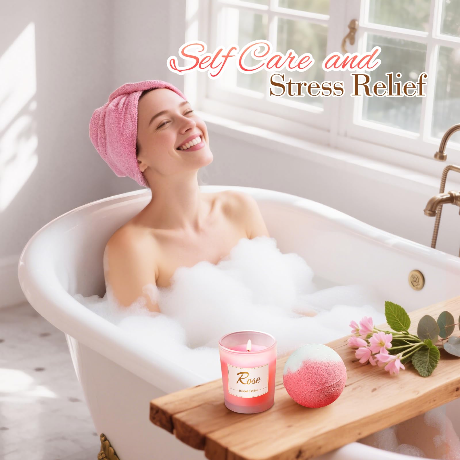 Birthday Gifts for Women, Mom, Sister, Friend: Unique Pink Self Care Spa Relaxation Baskets Set, Mothers Day, Christmas, Valentines, Holiday, Gift for Her, Girlfriend, Grandma, Wife, Bestie, Coworker