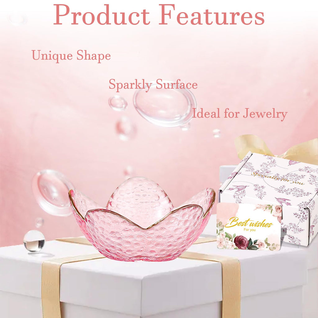 Purple Flower Jewelry Dish Glass Ring Holder Dish Jewelry Tray Cute Vanity Organizer Aesthetic Nightstand Bathroom Room Decor Trinket Dish Mothers Day Friendship Christmas Birthday Gifts for Women