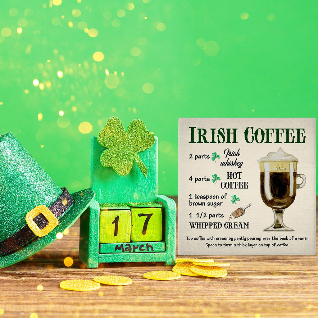 Dumyum St. Patrick's Day Decorative Sign, Wooden, 5 Inches x 5 Inches, Green, Rustic, Tabletop or Wall Mount