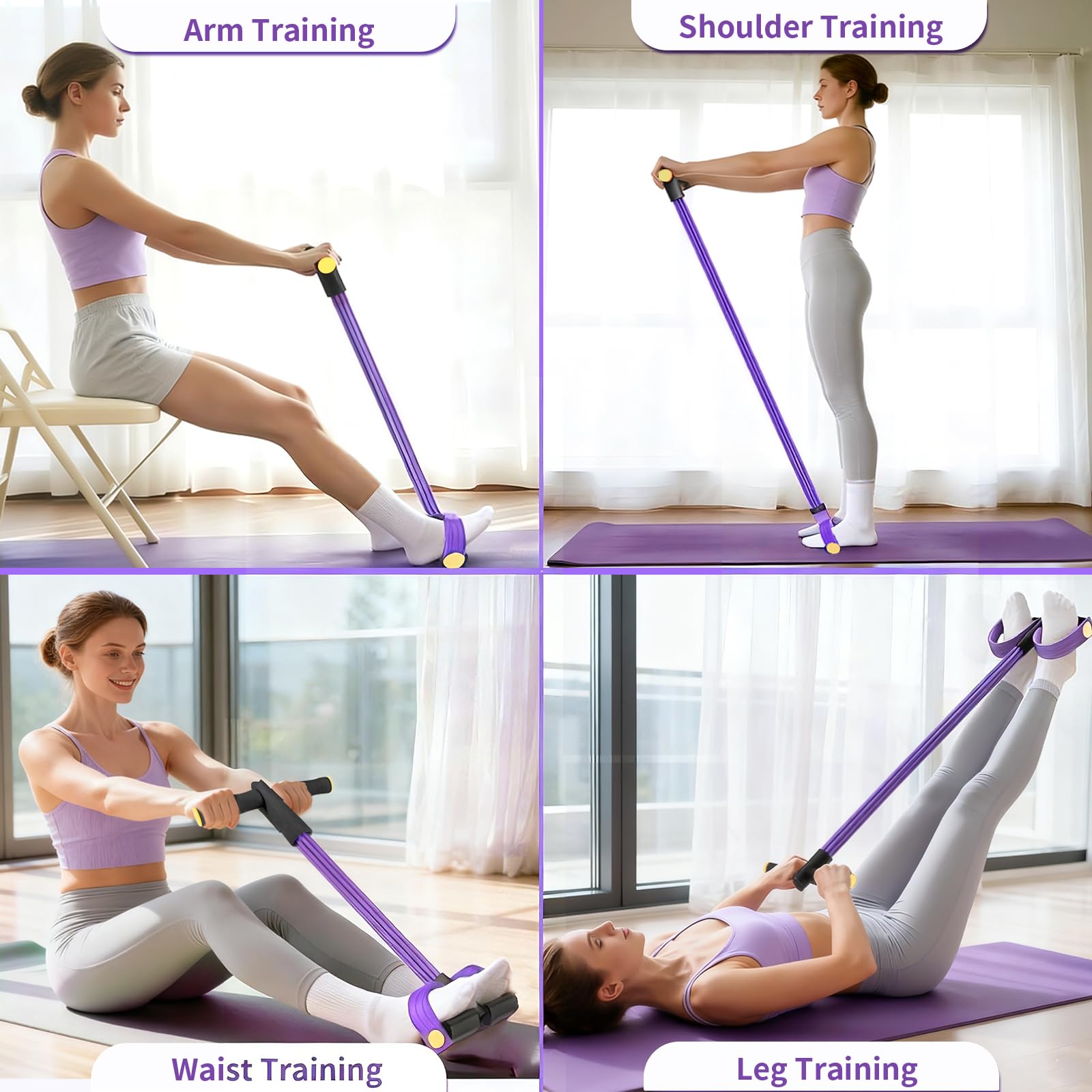 Pedal Resistance Bands with Handles, Upgrade 6-Tubes Manual Tension Training Pedal, Natural Rubber Foot Pedal Resistance Bands, Multifunction Fitness Bands for Abdomen, Waist, Arm, Leg