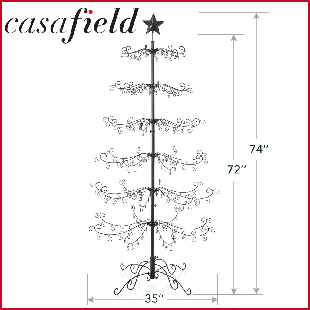 Casafield Ornament Display Christmas Tree with Stand - 6' Black Wrought Iron Ornament Holder