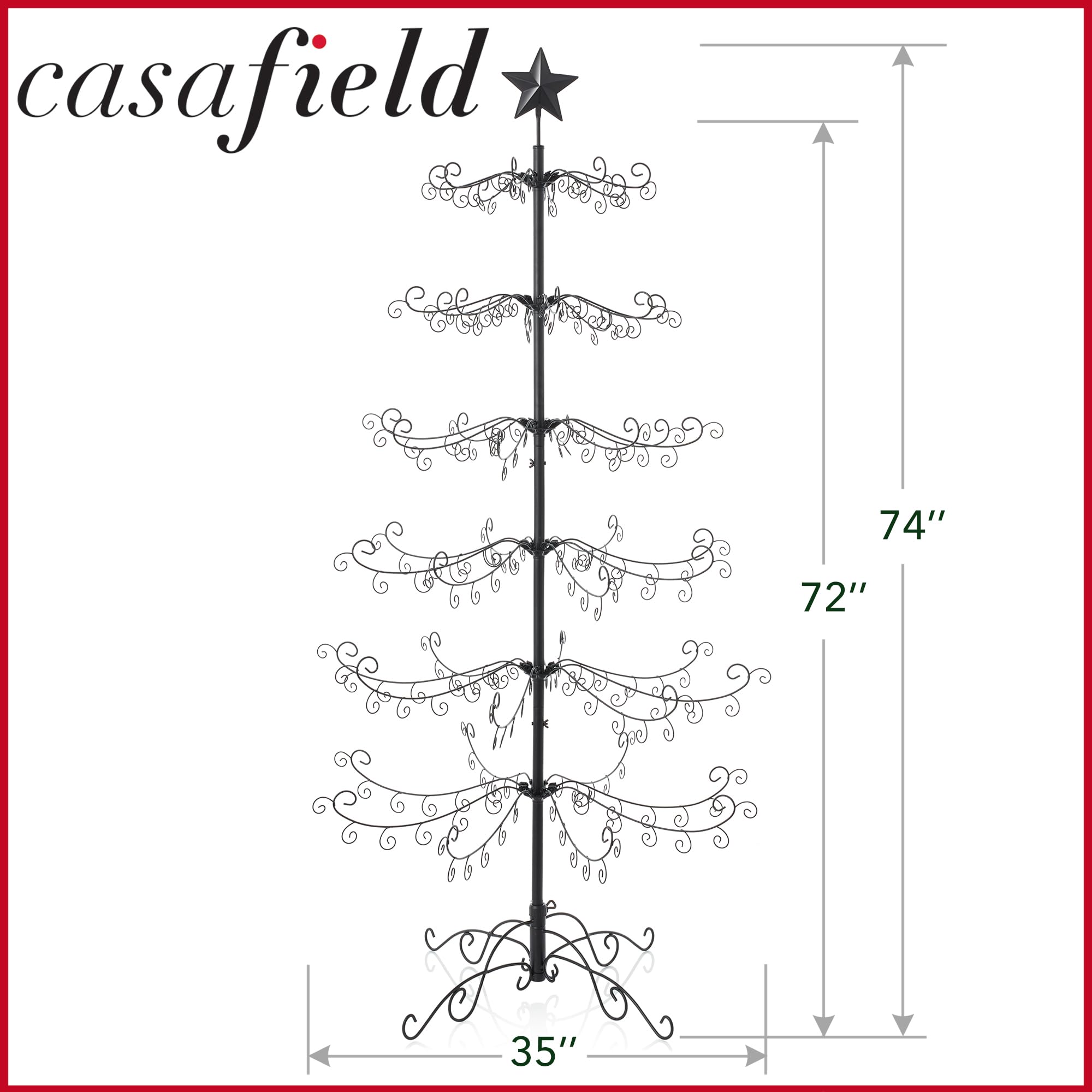 Casafield Ornament Display Christmas Tree with Stand - 6' Black Wrought Iron Ornament Holder