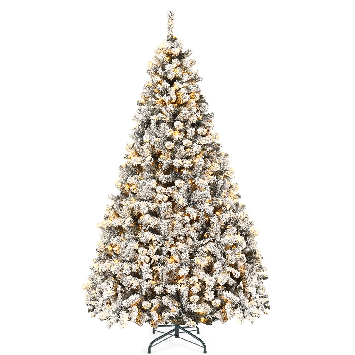 Goplus 7FT Pre-Lit Artificial Christmas Tree Auto-Spread/Close up Branches 11 Flash Modes with Multicolored 400 LED Lights & Metal Stand