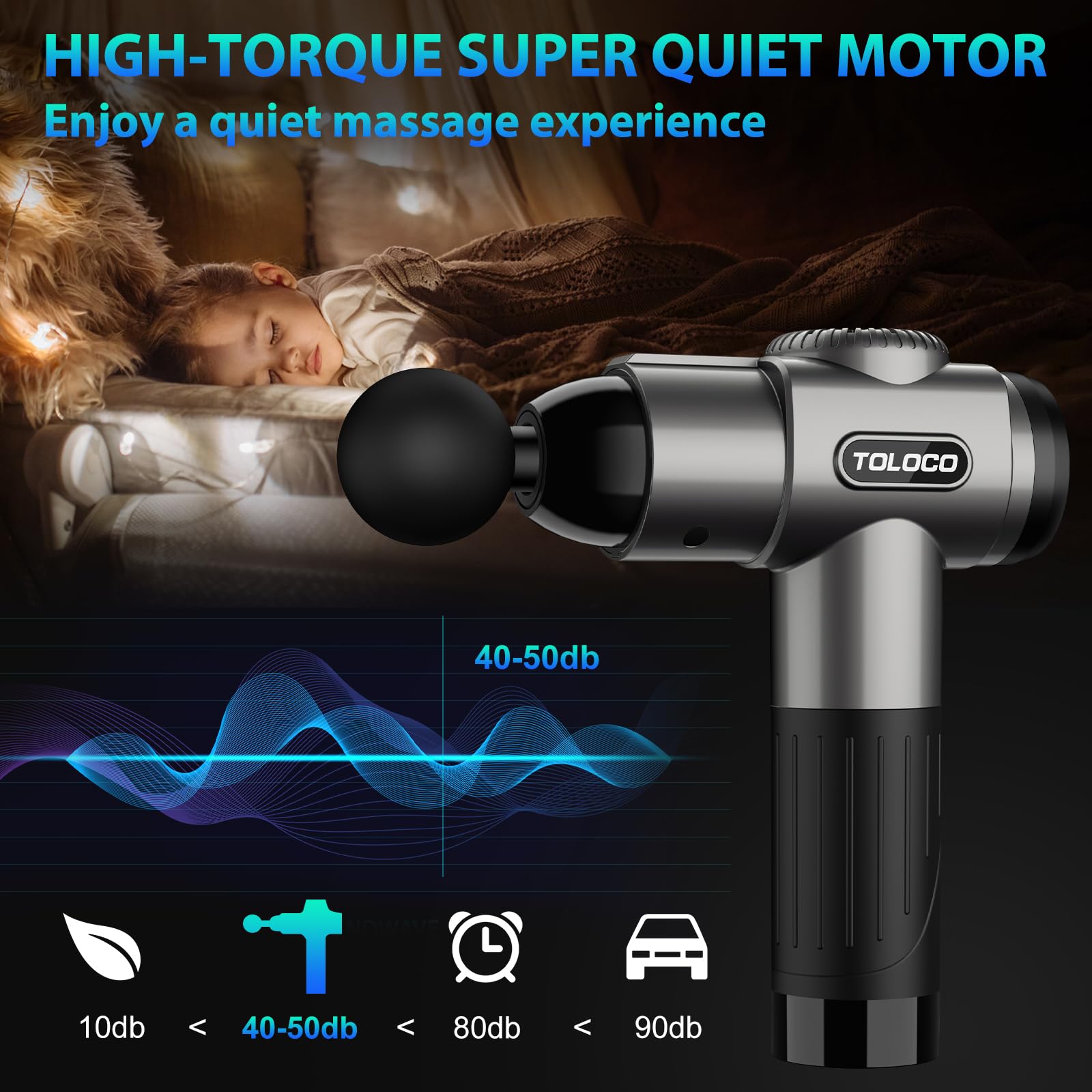 TOLOCO Massage Gun, Deep Tissue Back Massage for Athletes for Pain Relief, Percussion Massager with 10 Massages Heads & Silent Brushless Motor, Fathers Day Dad Gifts, Black