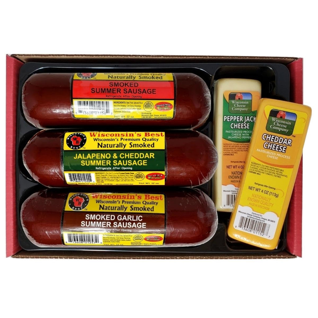 Wisconsin Cheese Company – Gourmet Cheese & Sausage Gift Box | 100% Wisconsin Cheese with Original, Garlic & Jalapeño Cheddar Summer Sausages | Perfect for Parties, Charcuterie Boards, and Holiday Gifts