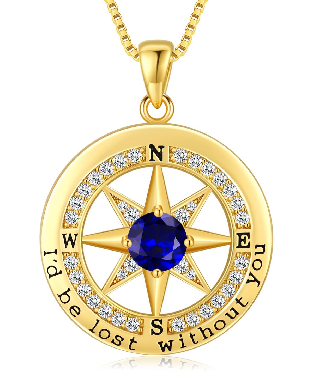 S925 Necklace Gift for Wife |Compass Jewelry |Women Anniversary |Sterling Silver |Girlfriend Birthday Gifts for Her Valentines |I'd be Lost without You |Jewel 18K Gold