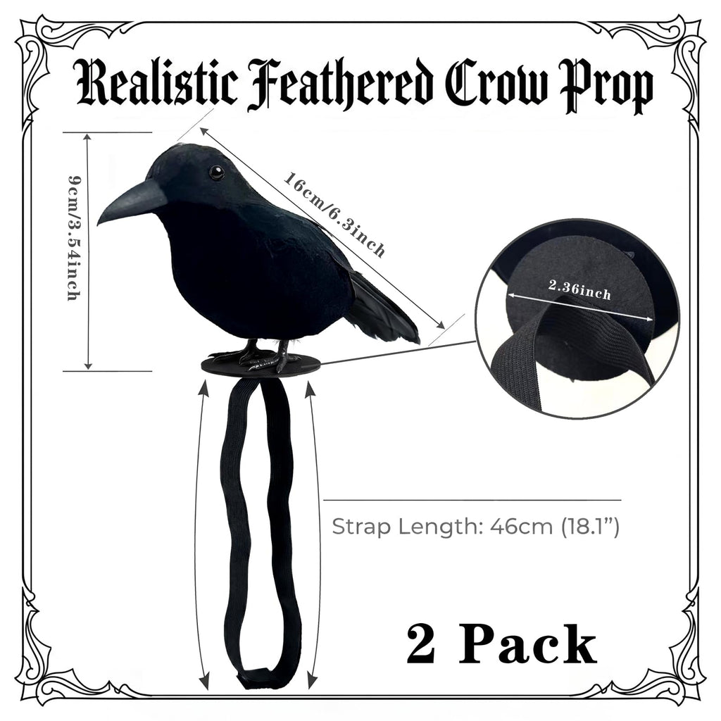 Black Feathered Crow Statue Crow on Shoulder with Elastic Strap for Outdoor Bird Props Halloween Cosplay Party