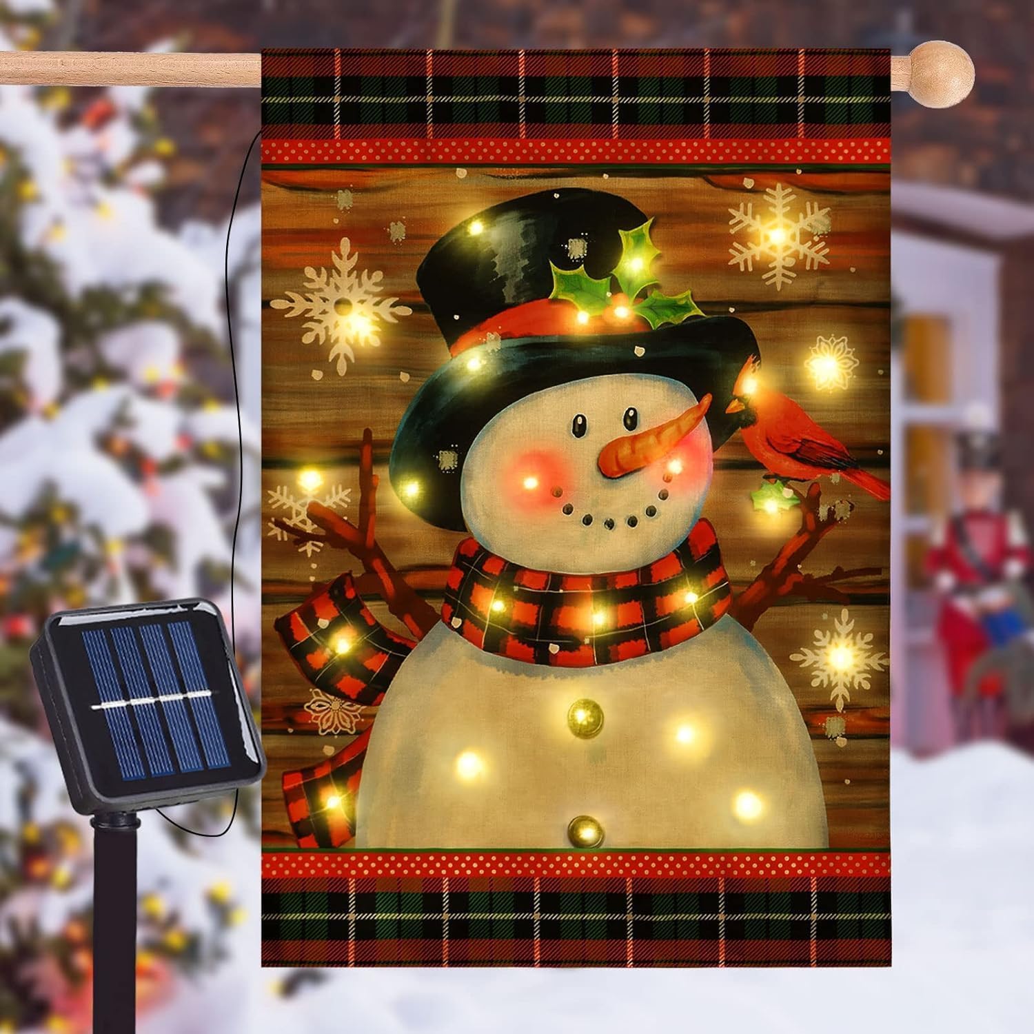Lighted Christmas Garden Flag for Outside, Led Snowman Garden Flag, Winter Yard Flag 12x18 Double Sided for Outdoor Yard Porch Lawn Decoration