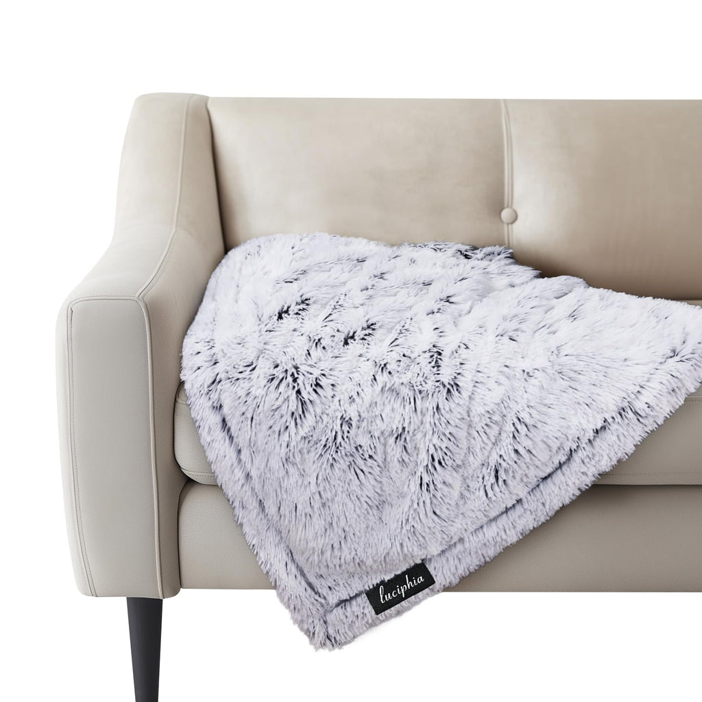 Luciphia Large Waterproof Dog Blanket for Pet Washable Liquid Proof Bed Intimacy Protection Shaggy Plush Calming Long Faux Fur Couch Cover Calming Cat Throw Blankets, Tie-dye Grey, 50" x 60"