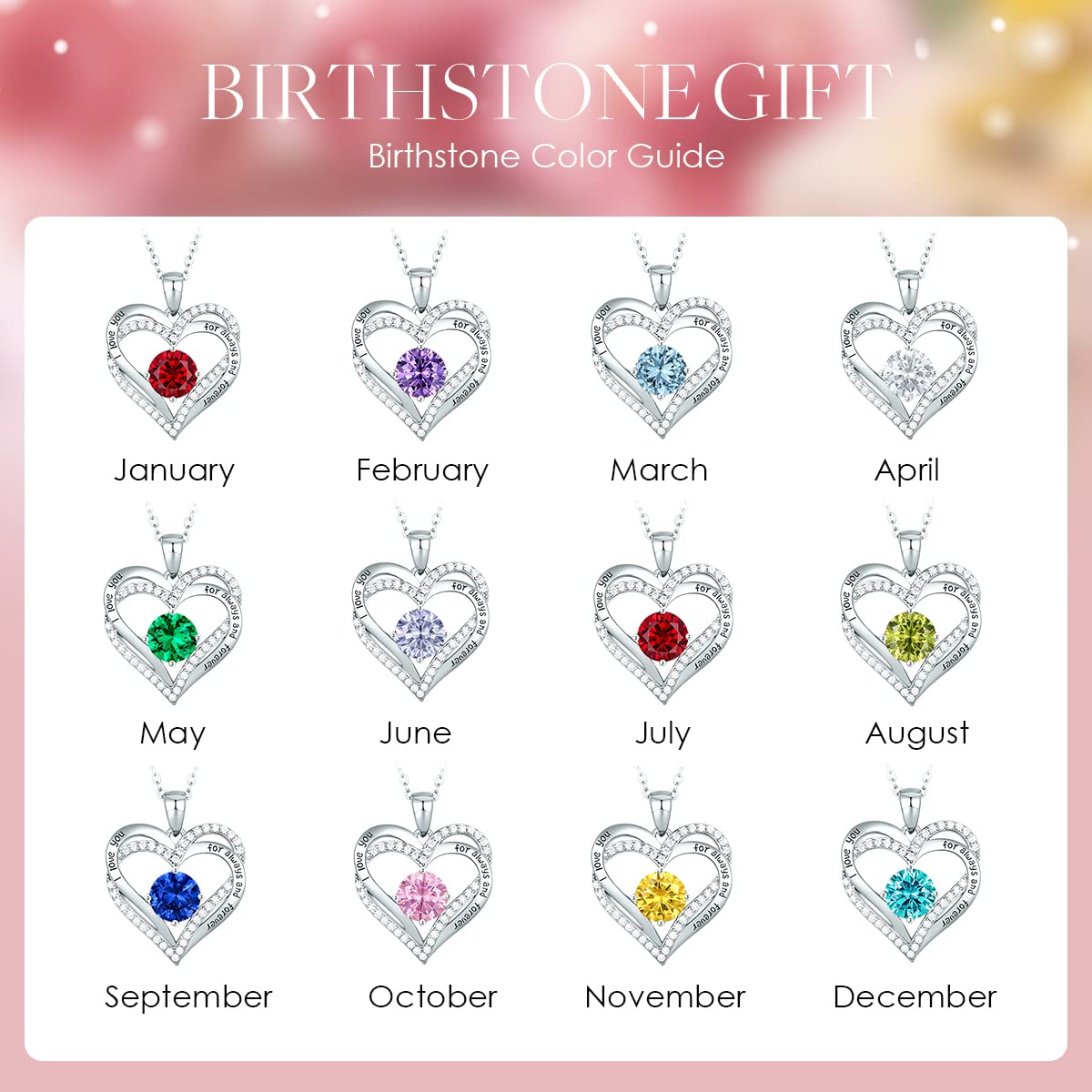 CDE Forever Love Heart Necklaces for Women, Wedding Anniversary, Valentine's，Birthday Mothers Christmas Day Gifts for Mom, Mother, Wife, S925 Silver Jewelry with Birthstone Pendant