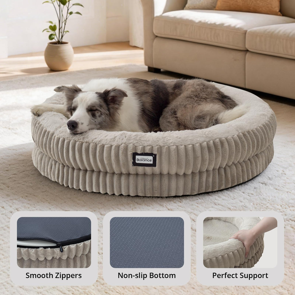 BALANCE Cat Bed Kitten Bed, Washable Round Cat Beds for Indoor Cats, Super Soft Plush Faux Fur Pet Bed for Puppy and Kitten with Anti-Slip Bottom