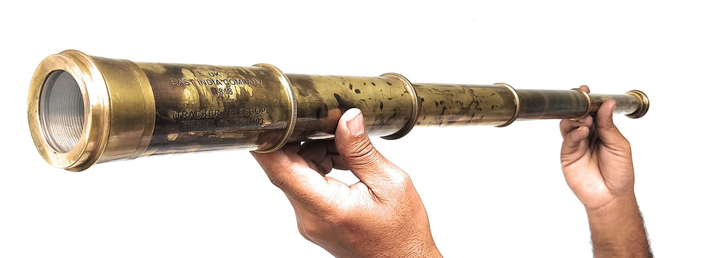 Rare Brass Telescope Spyglass - East India Company 1818 Tracker Vintage Pirate Spyglass Scope Antique Large Handstitched Leather Gift Box (BT-EIC17)