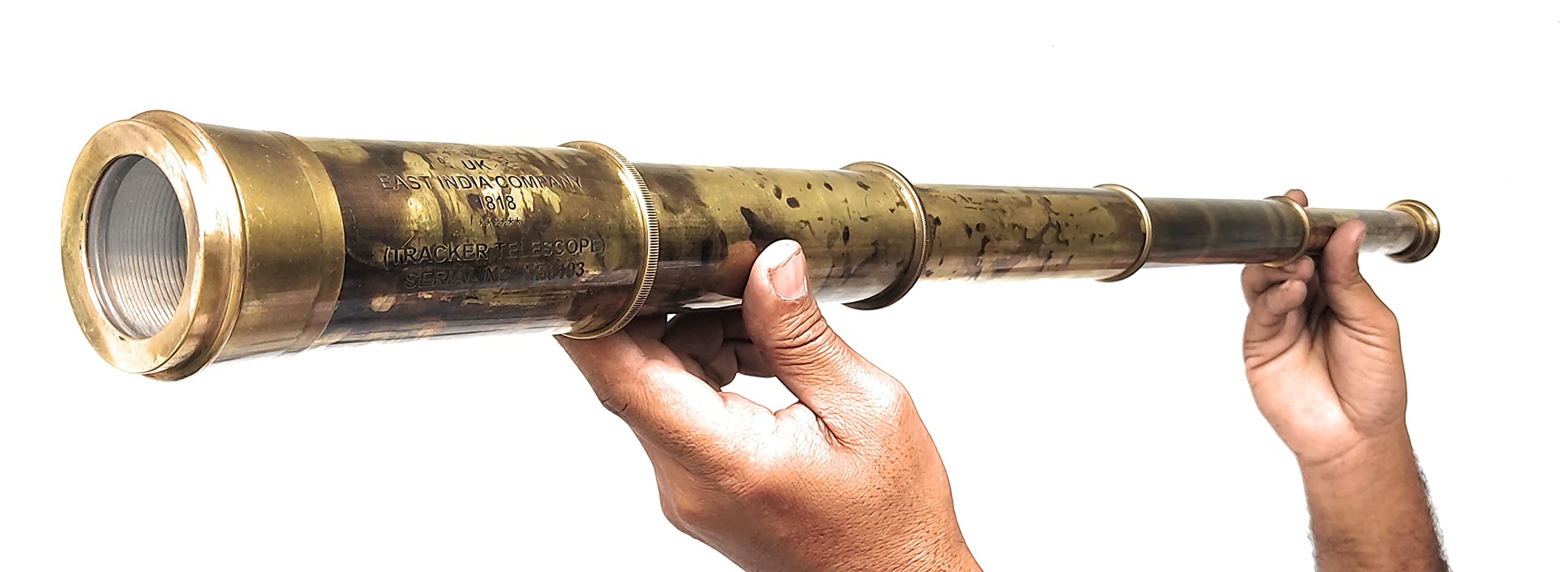Rare Brass Telescope Spyglass - East India Company 1818 Tracker Vintage Pirate Spyglass Scope Antique Large Handstitched Leather Gift Box (BT-EIC17)